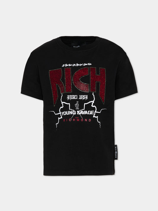 T-shirt nera per bambino con logo,Richmond,RGP26208TS BLACK
