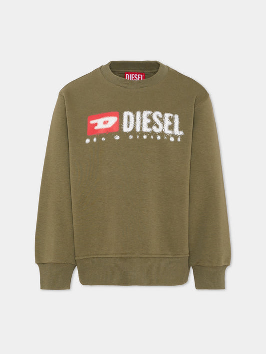 Felpa verde per bambino con logo,Diesel,J02483 KYAZ3 K511