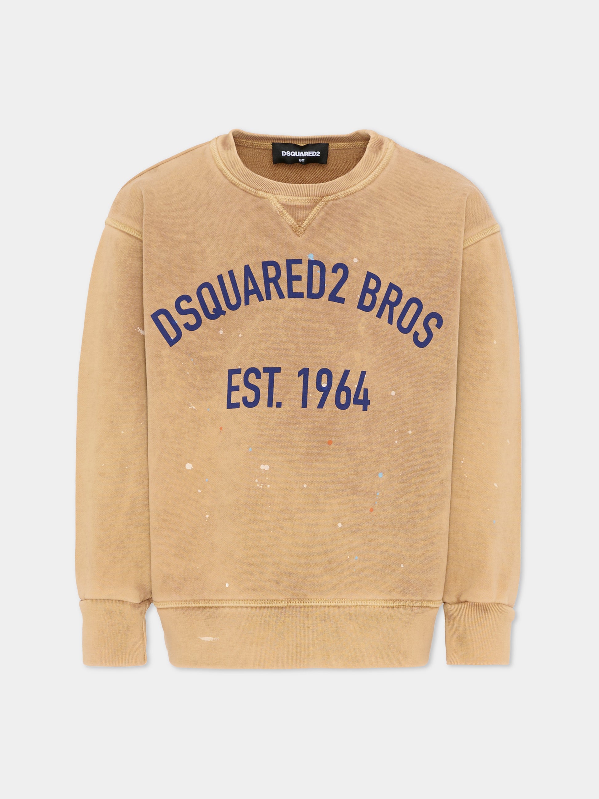 Felpa marrone per bambino con logo,Dsquared2,DQ3189 D0AG9 DQ730