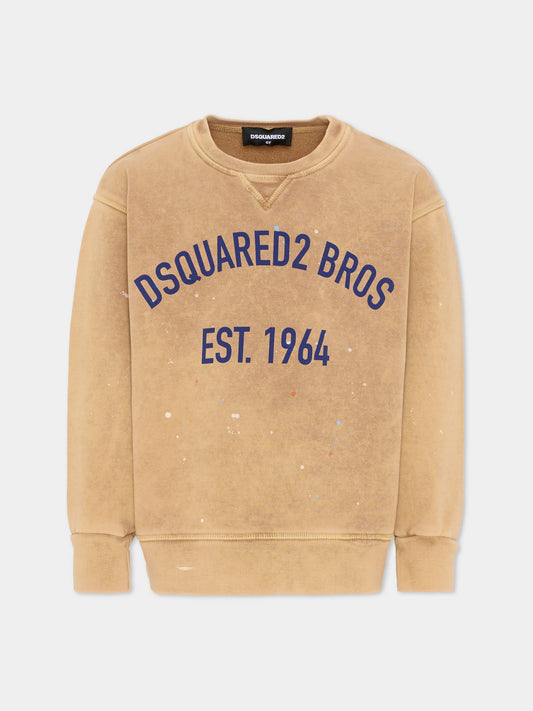Felpa marrone per bambino con logo,Dsquared2,DQ3189 D0AG9 DQ730