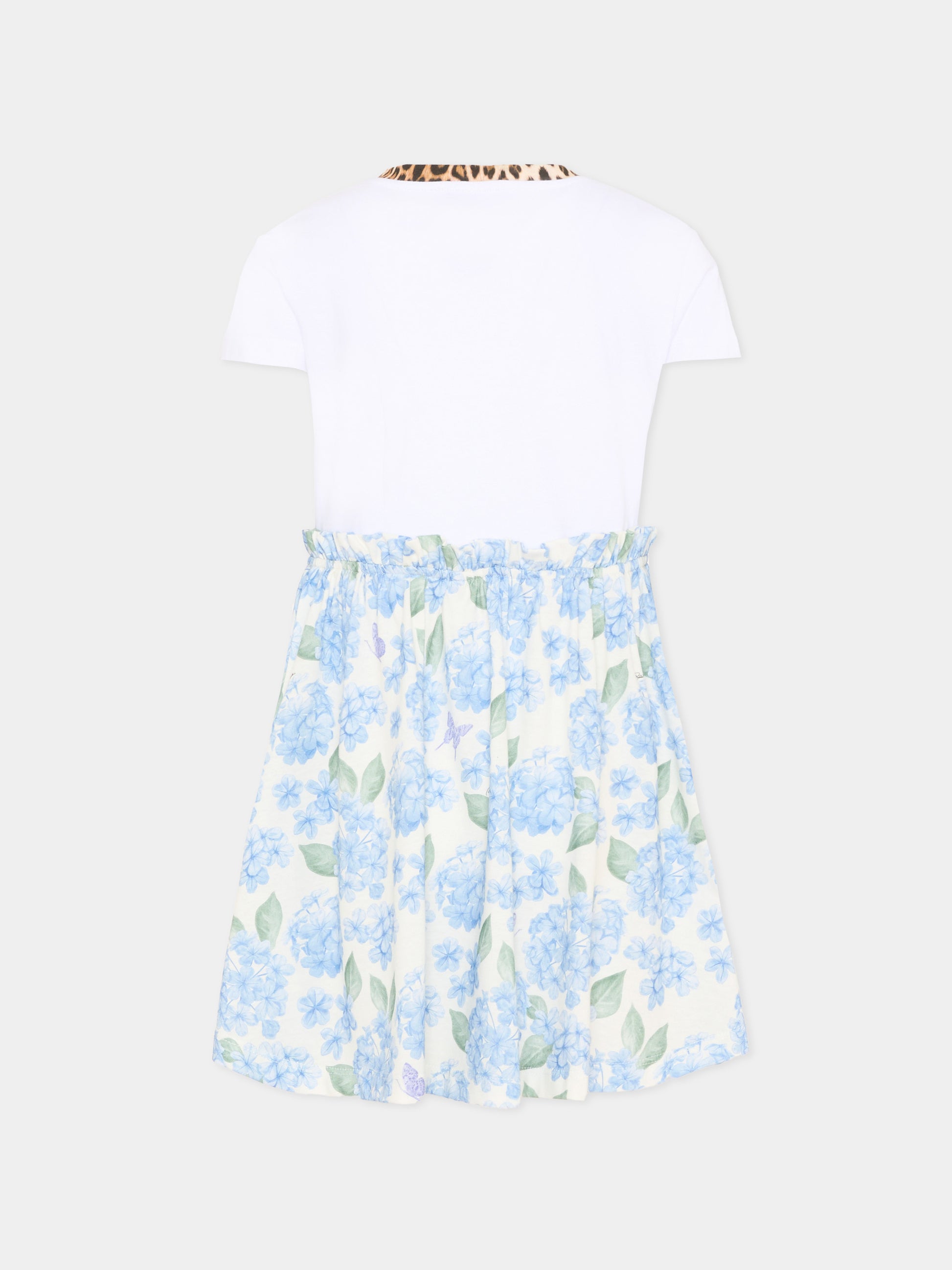 Vestito bianco per bambina con stampa floreale,Roberto Cavalli Kids,CGP26002VE WHITE