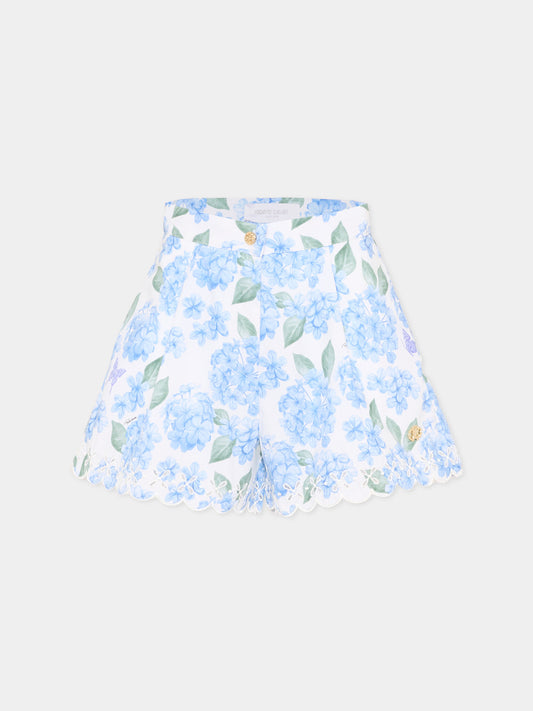 Shorts celeste per bambina floreali,Roberto Cavalli Kids,CGP26008SH PLUMBAGO