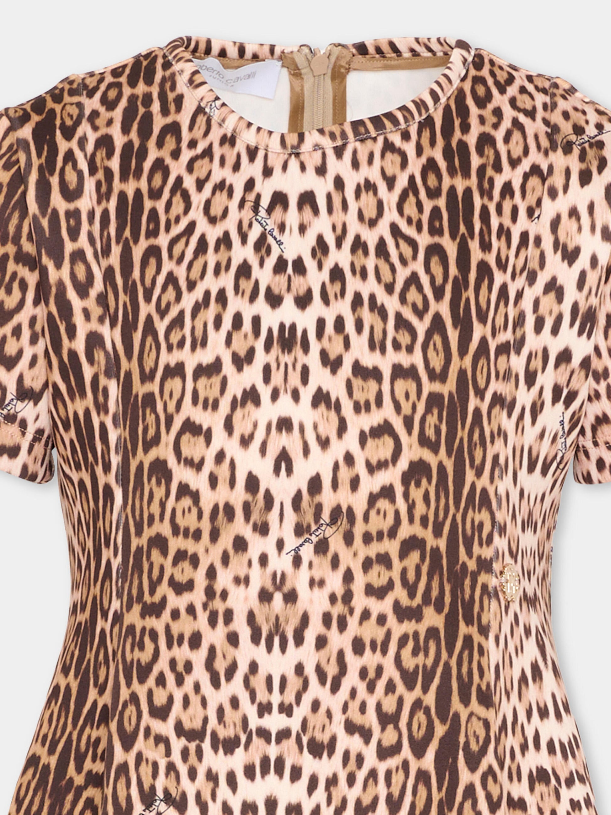 Vestito marrone per bambina animalier,Roberto Cavalli Kids,CGP26085VE MACULA NEW HERITAGE