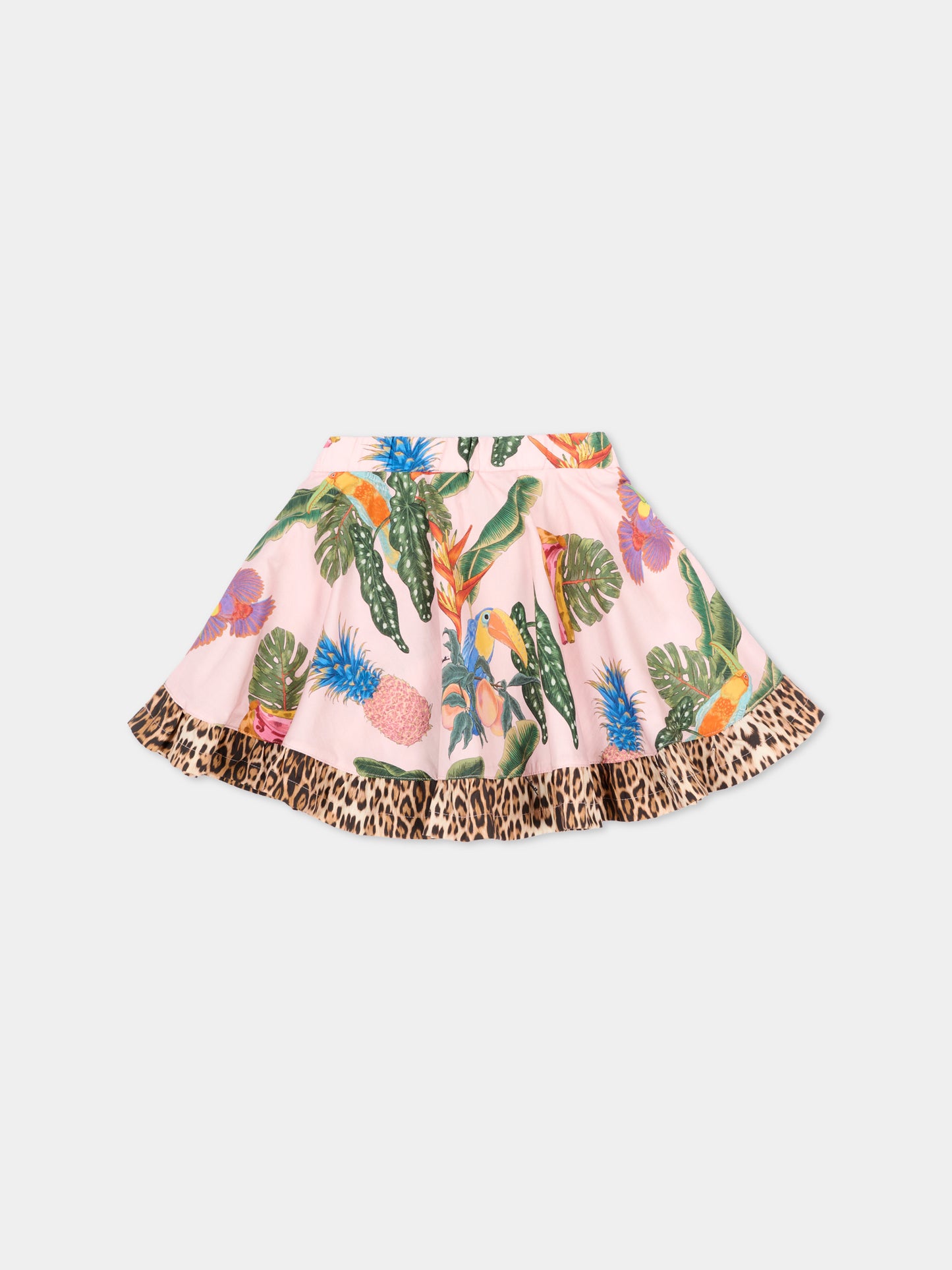 Gonna rosa per neonata con stampa tropicale,Roberto Cavalli Kids,CIP26040GO TROPICANA BABY ROSE