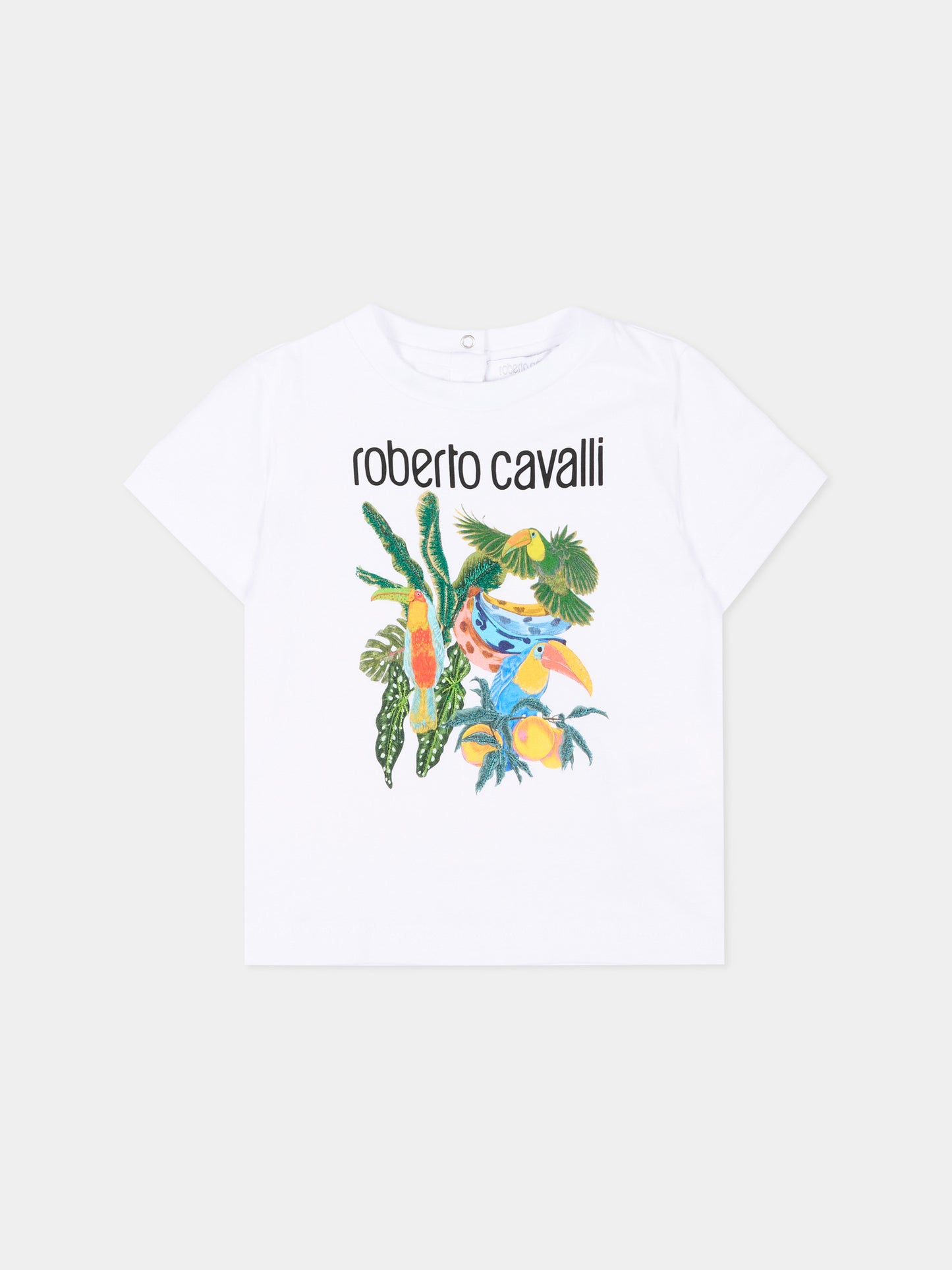 T-shirt bianca per neonato con stampa tropicale,Roberto Cavalli Kids,CIP26083TS WHITE