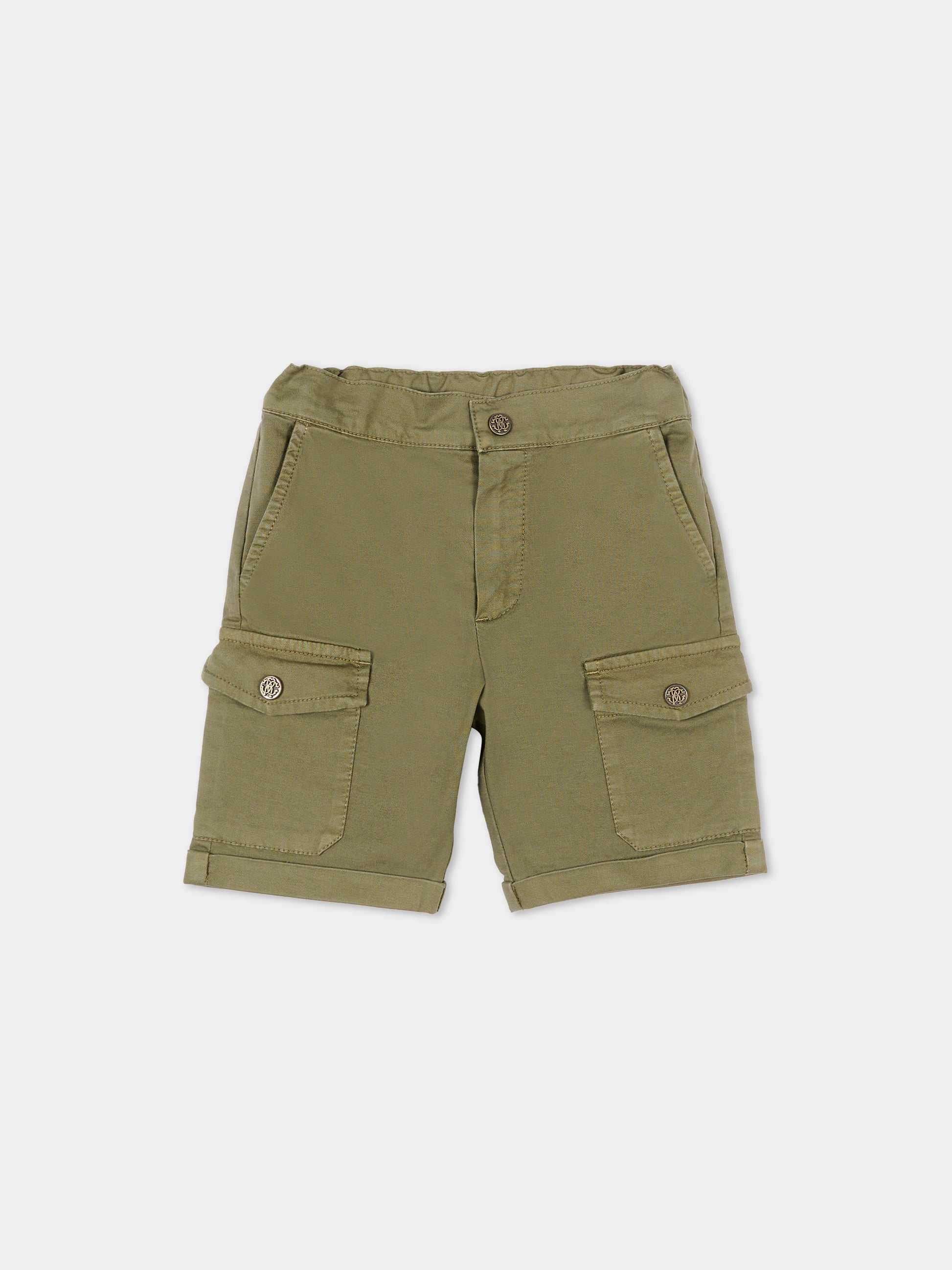 Shorts verdi per neonato con tasche,Roberto Cavalli Kids,CIP26086BE GREEN MAYFLY