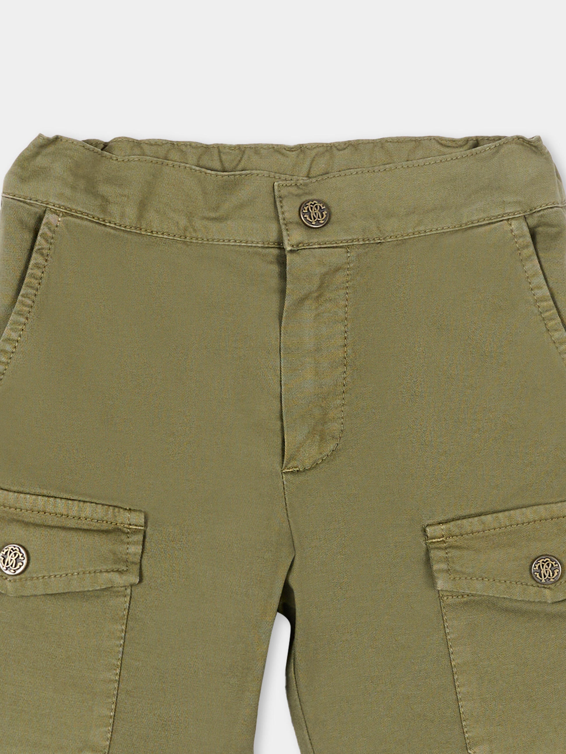 Shorts verdi per neonato con tasche,Roberto Cavalli Kids,CIP26086BE GREEN MAYFLY