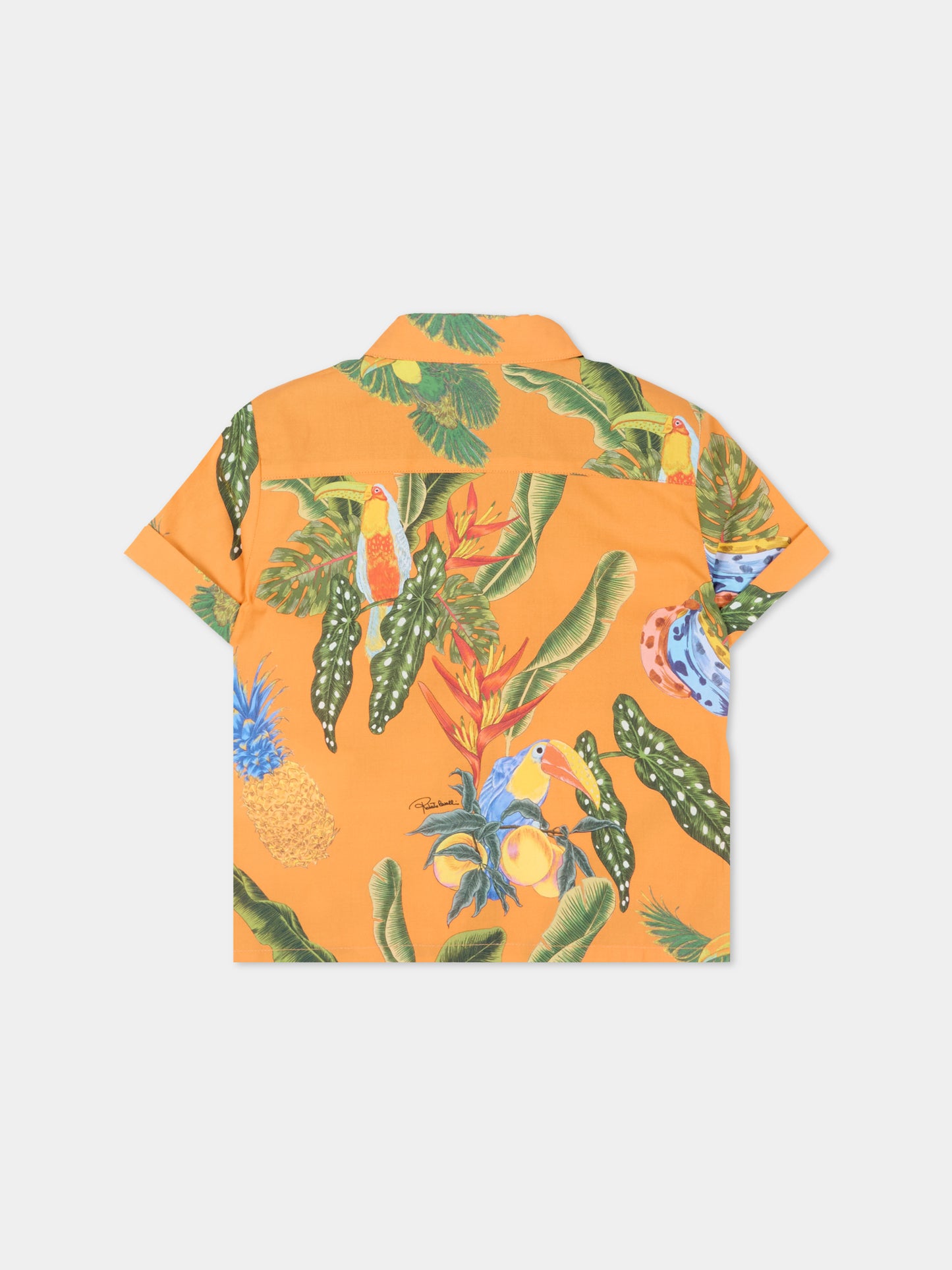 Camicia arancione per neonato con stampa tropicale,Roberto Cavalli Kids,CIP26089CA TROPICANA ORANGE