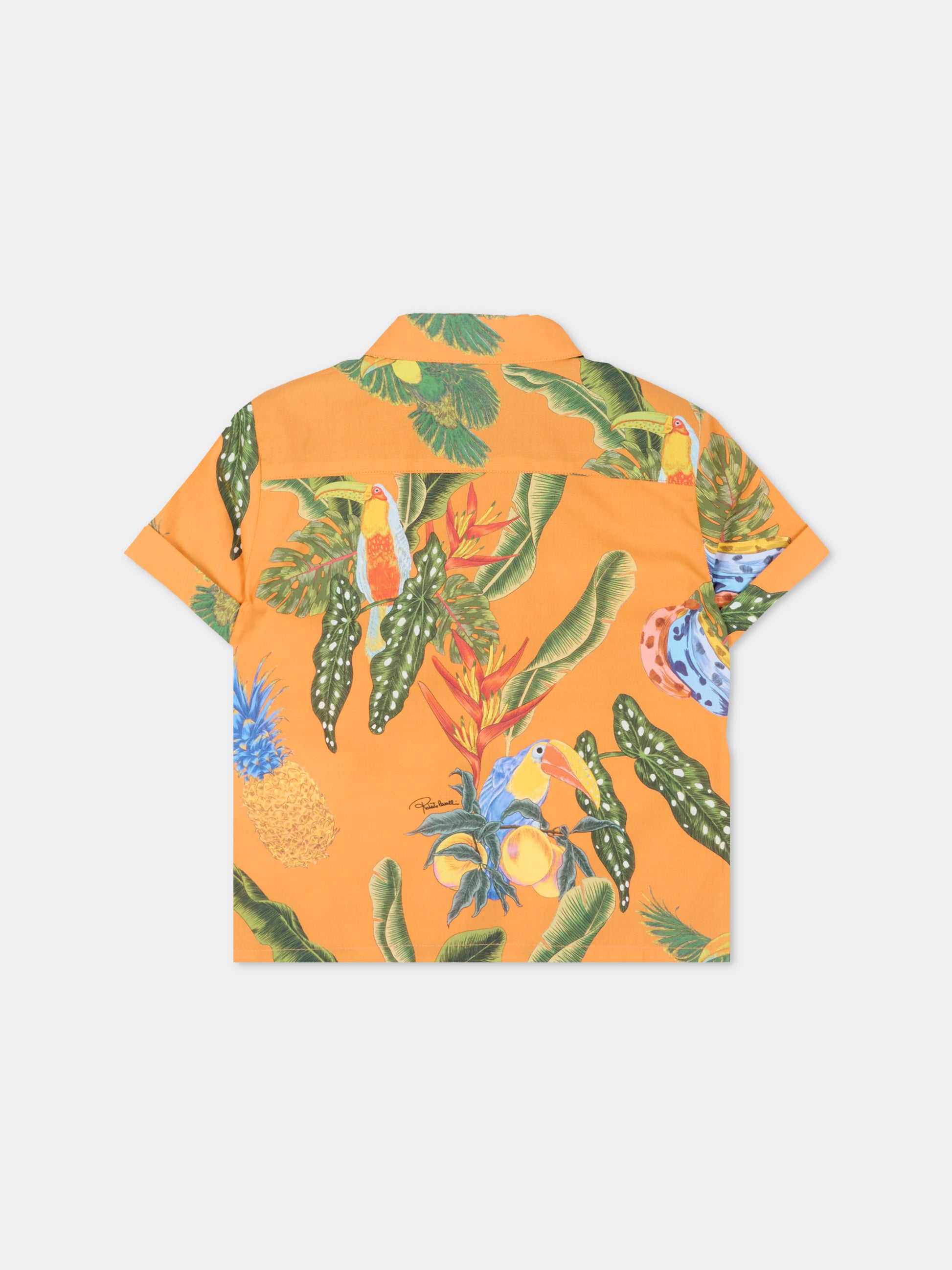 Camicia arancione per neonato con stampa tropicale,Roberto Cavalli Kids,CIP26089CA TROPICANA ORANGE