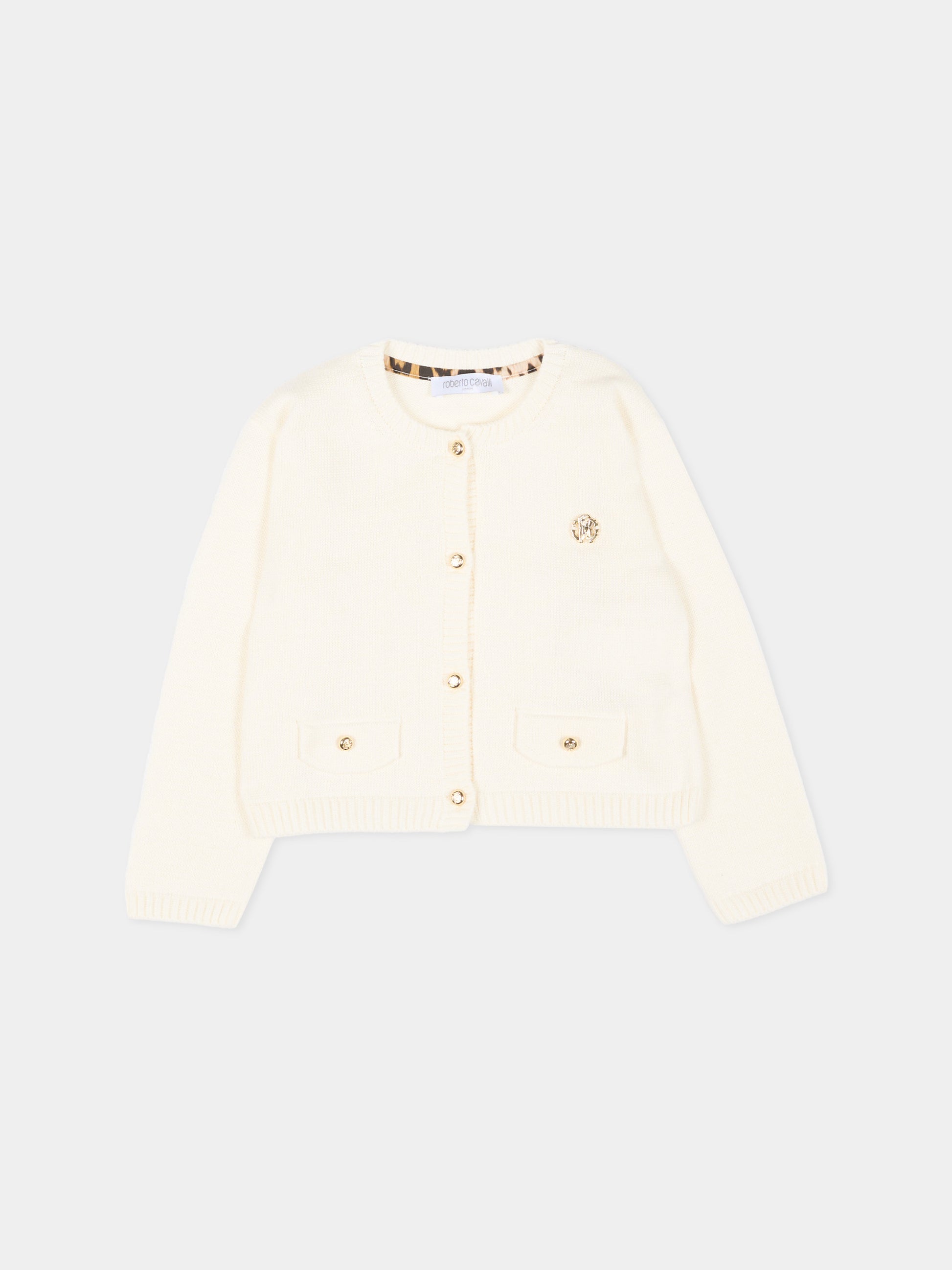 Cardigan avorio per neonata con logo,Roberto Cavalli Kids,CIP26115CD AVORIO CANNOLI CREAM