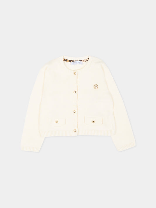 Cardigan avorio per neonata con logo,Roberto Cavalli Kids,CIP26115CD AVORIO CANNOLI CREAM