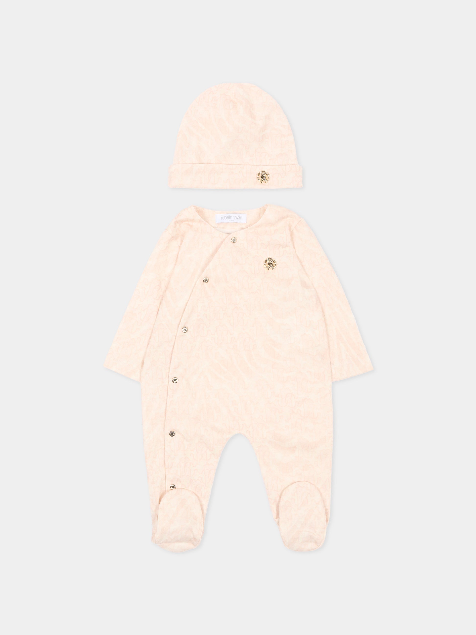 Set tutina rosa per neonata con stampa monogram,Roberto Cavalli Kids,CLP26001TU ZEBRA ROSA