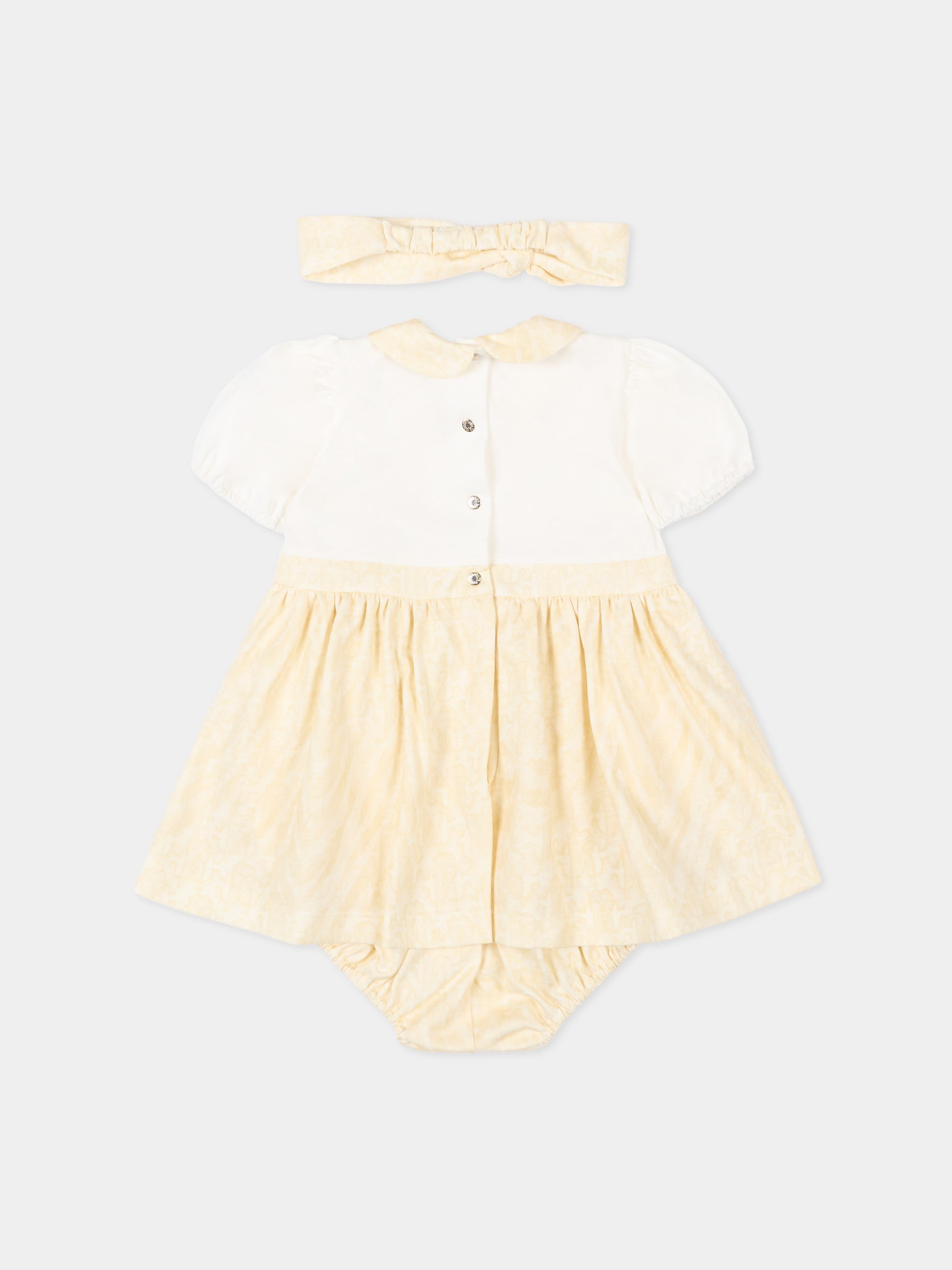 Vestito avorio per neonata con monogram,Roberto Cavalli Kids,CLP26010VE AVORIO CANNOLI CREAM