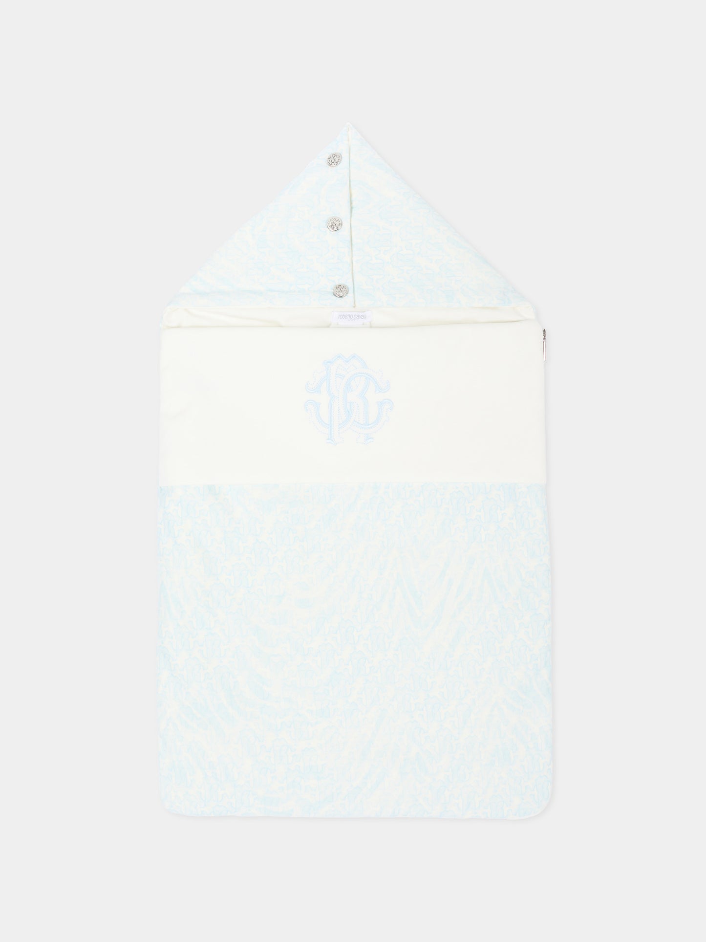 Sacco nanna celeste per neonato con monogram,Roberto Cavalli Kids,CLP26012SN ZEBRA CELESTE