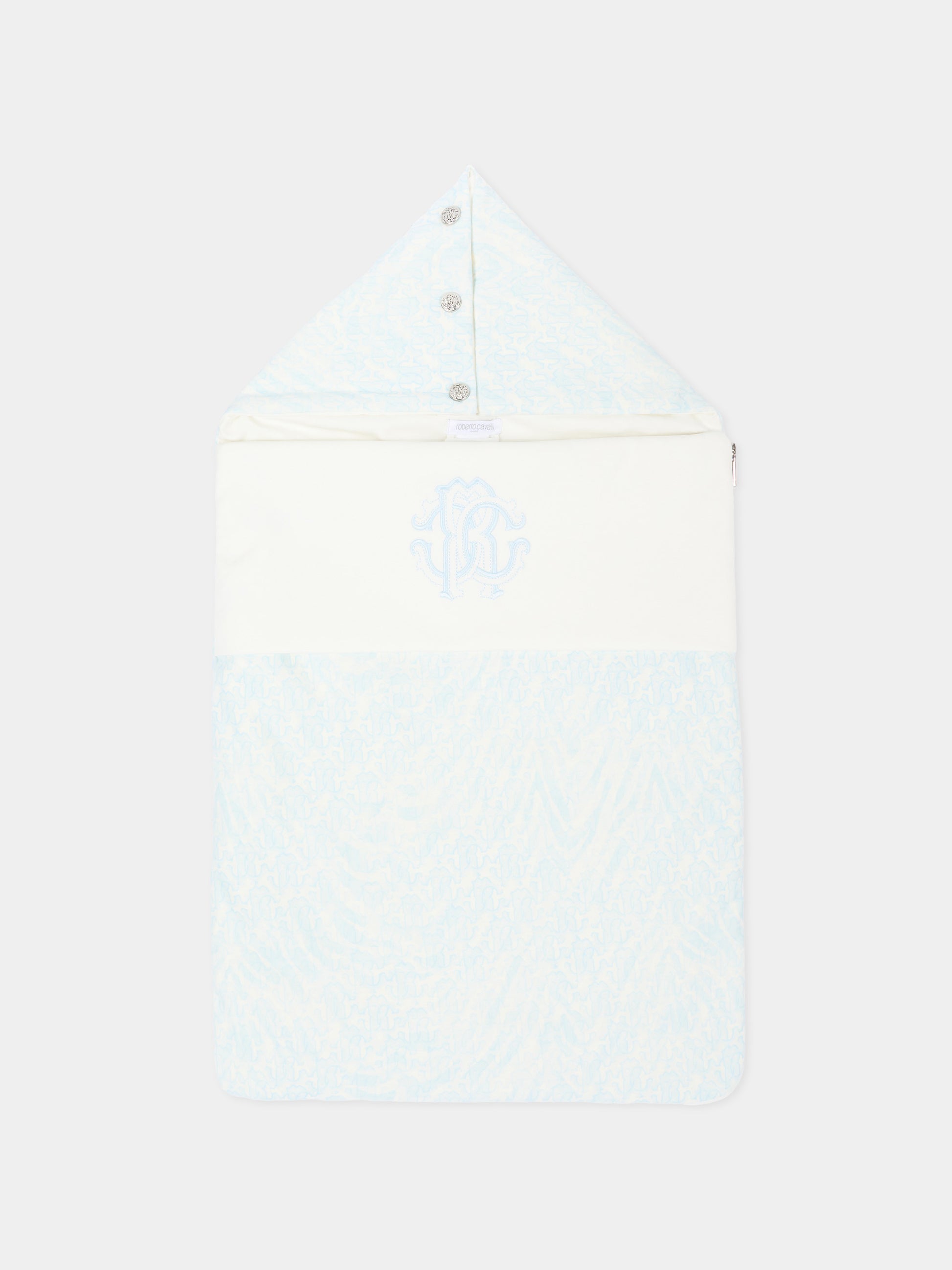 Sacco nanna celeste per neonato con monogram,Roberto Cavalli Kids,CLP26012SN ZEBRA CELESTE