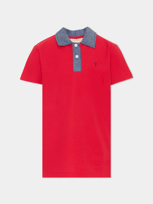 Polo rossa per bambino con levriero,Trussardi Junior,TBP26037PO RED LYCHEE