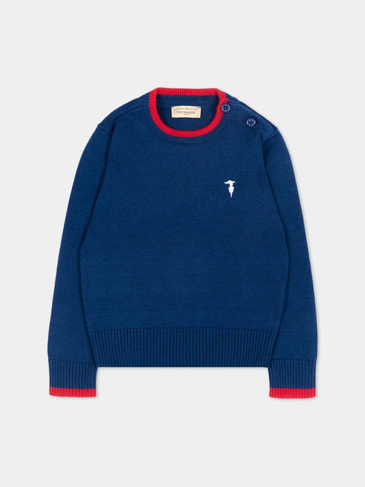 Maglione blu per neonato con levriero,Trussardi Junior,TIP26004MA BLUE ESTATE
