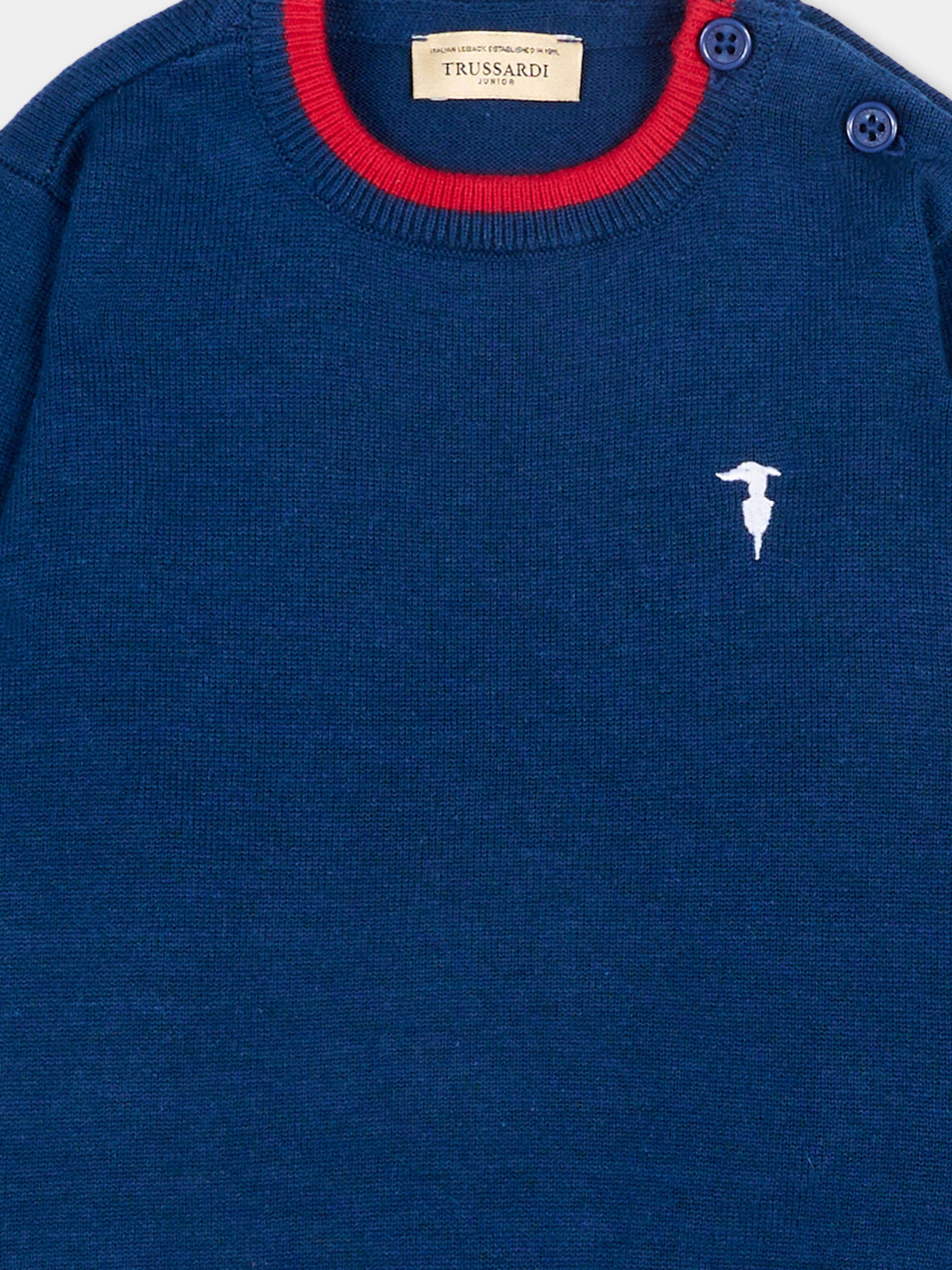 Maglione blu per neonato con levriero,Trussardi Junior,TIP26004MA BLUE ESTATE