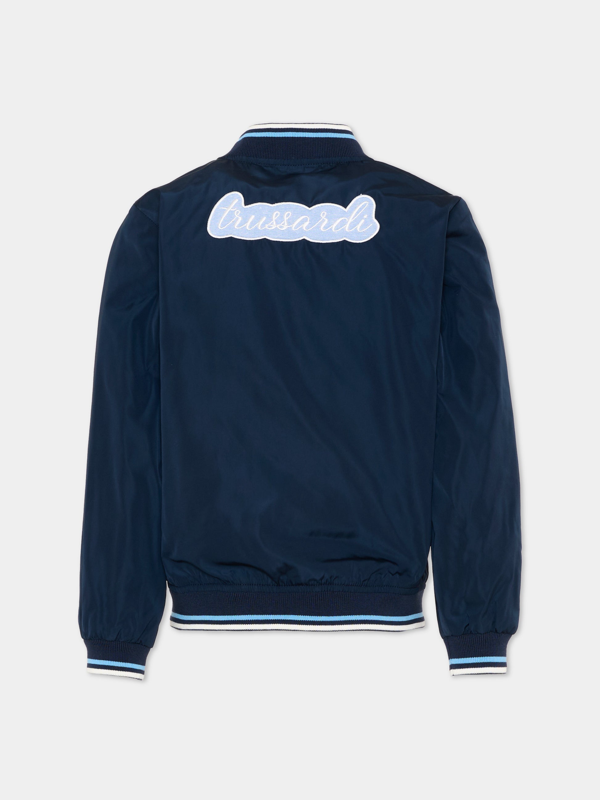 Bomber blu per bambino con logo,Trussardi Junior,TIP26030GB BLUE ESTATE