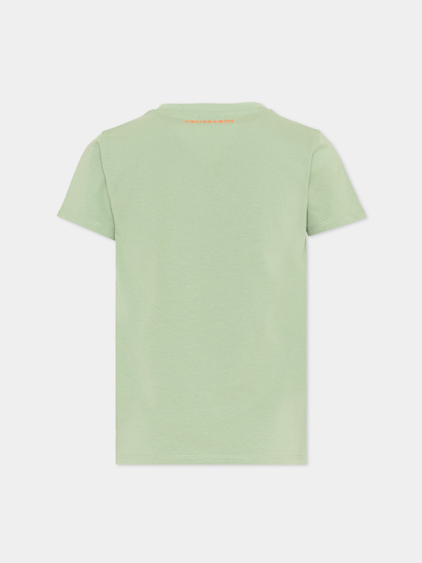T-shirt verde per bambino con logo,Trussardi Junior,TIP26049TS GREEN BASIL
