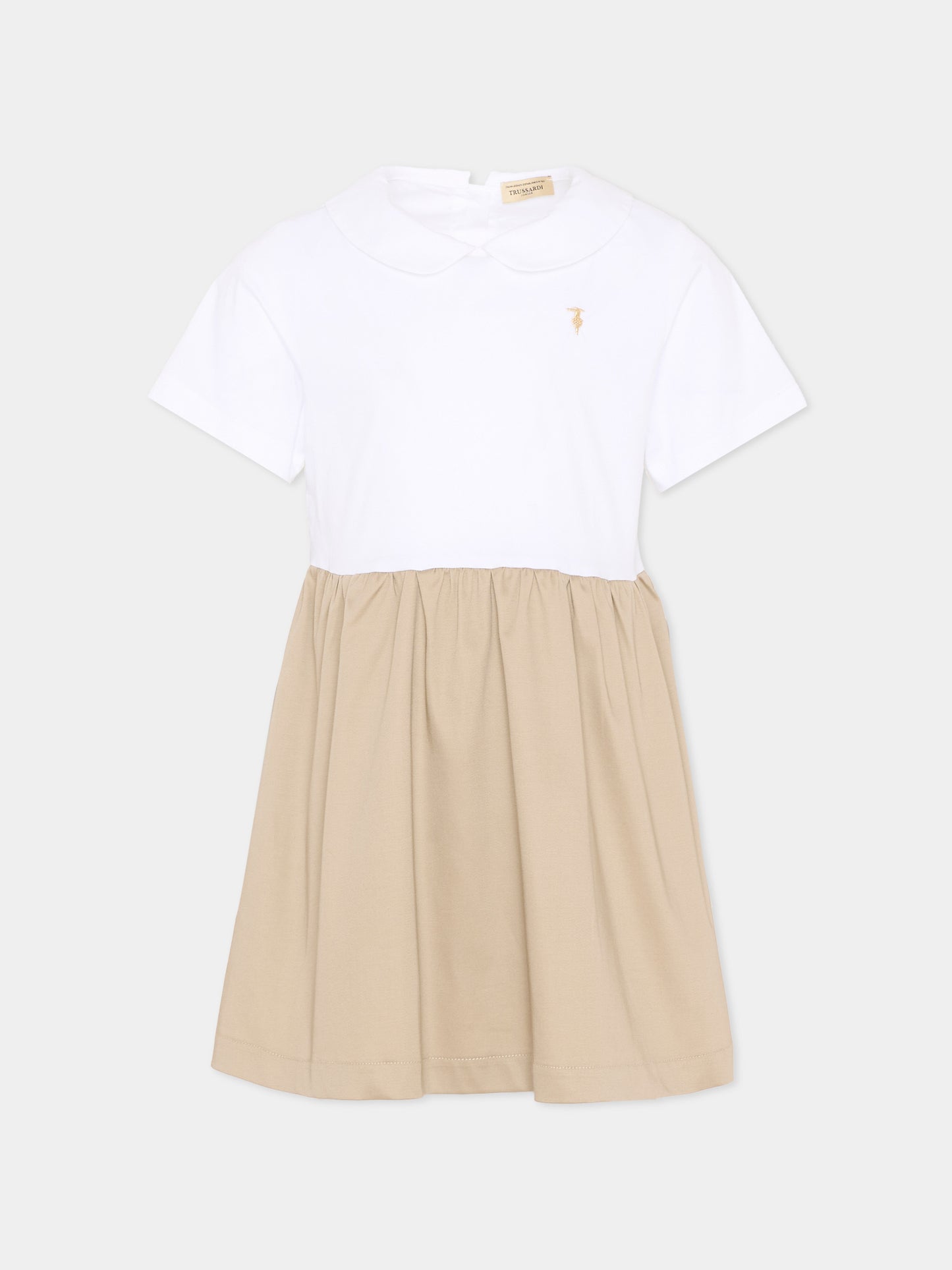 Vestito bianco per bambina con levriero,Trussardi Junior,TIP26113VE OFF-WHITE