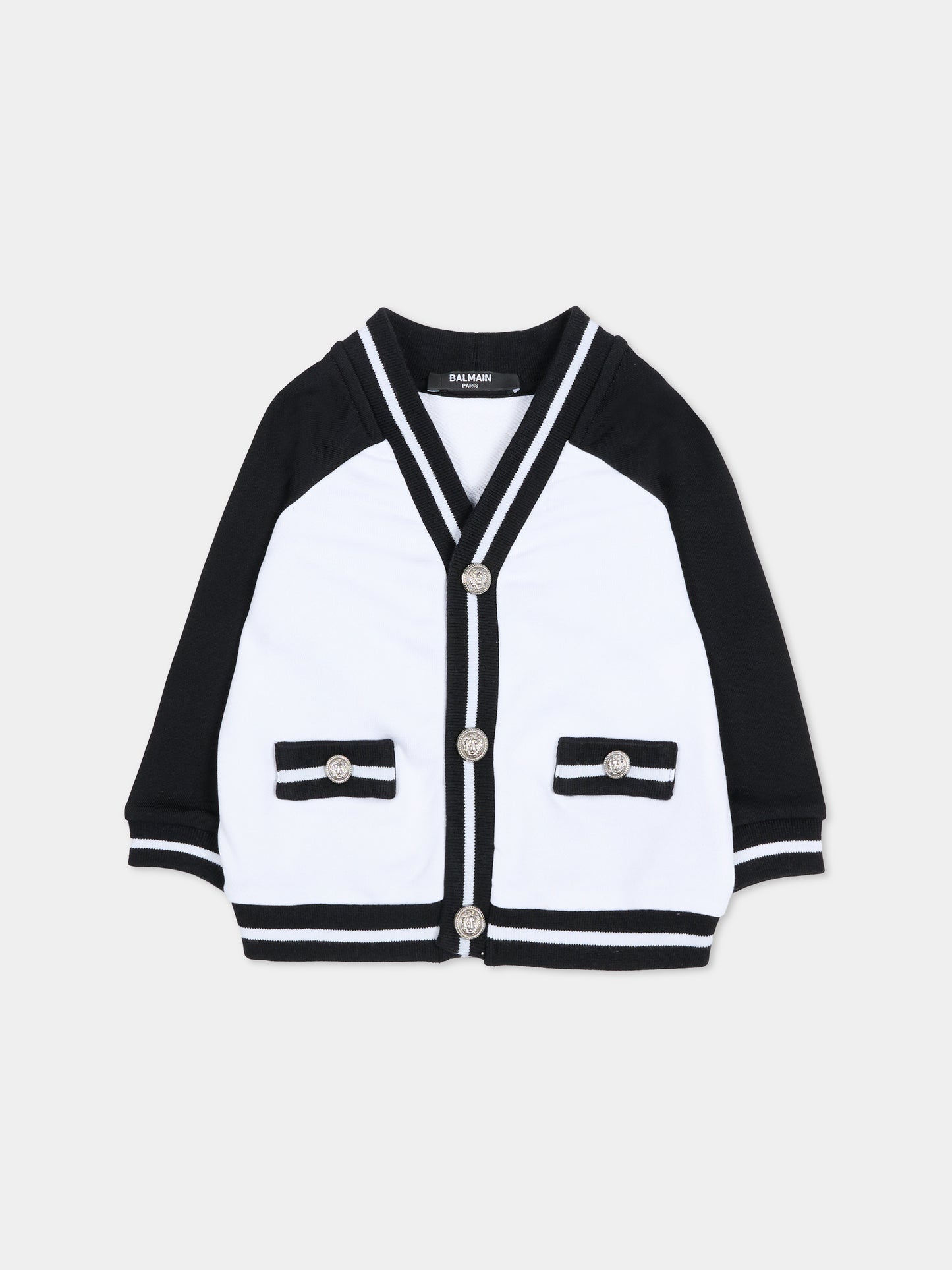 Cardigan bianco per neonata con logo,Balmain Kids,BU4030 Z0081 100NE