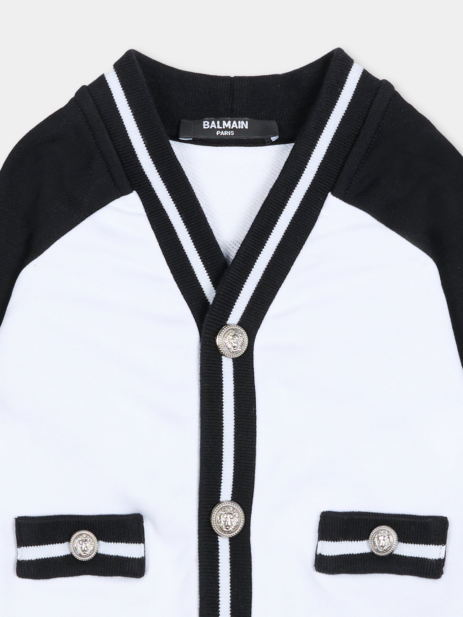 Cardigan bianco per neonata con logo,Balmain Kids,BU4030 Z0081 100NE