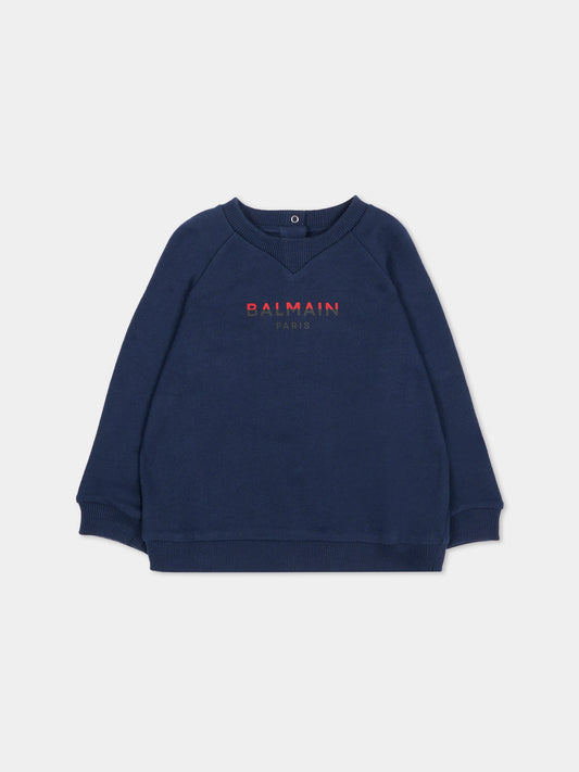 Felpa blu per neonato con logo,Balmain Kids,BU4530 Z0001 649
