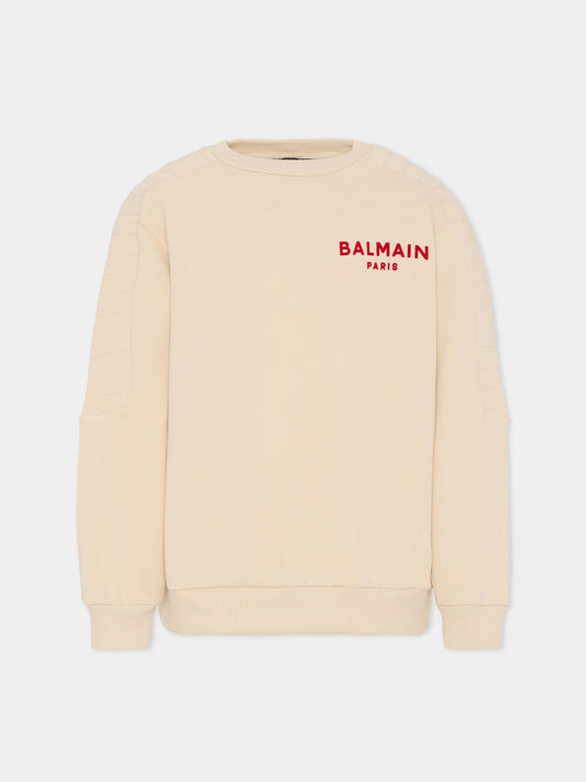 Felpa beige per bambini con logo,Balmain Kids,BU4P10 Z1753 106RO