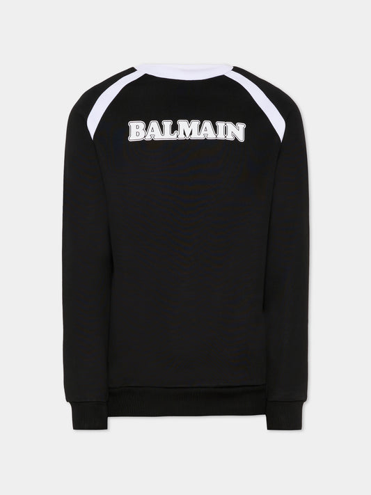 Felpa nera per bambini con logo,Balmain Kids,BU4Q00 Z1869 930BC