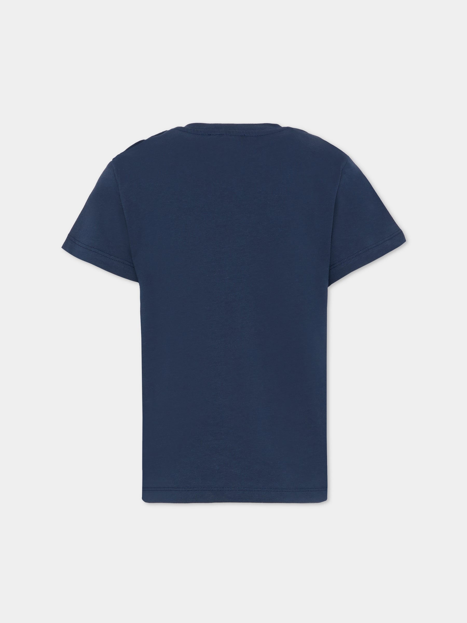 T-shirt blu da bambina con logo,Balmain Kids,BU8A11 Z1751 649BC