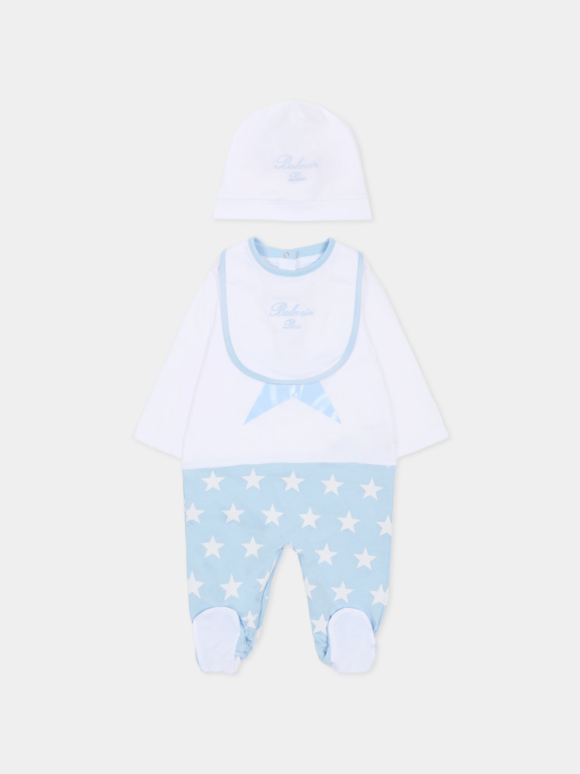 Set bianco per neonato con logo e stelle,Balmain Kids,BUB61A Z0082 100CE
