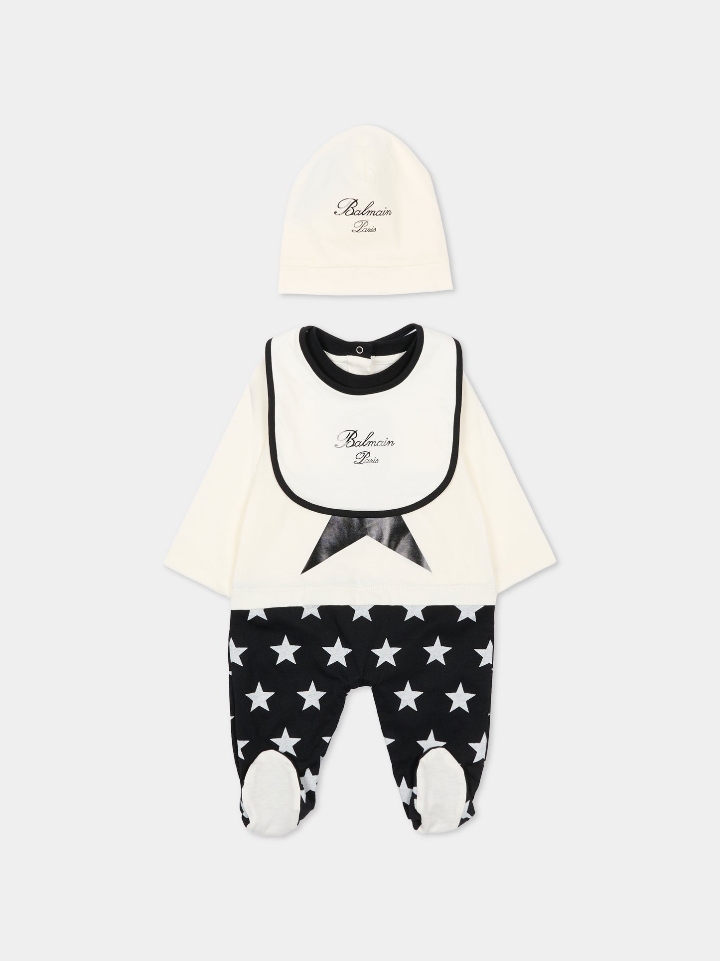 Set bianco per neonato con logo e stelle,Balmain Kids,BUB61A Z0082 102NE