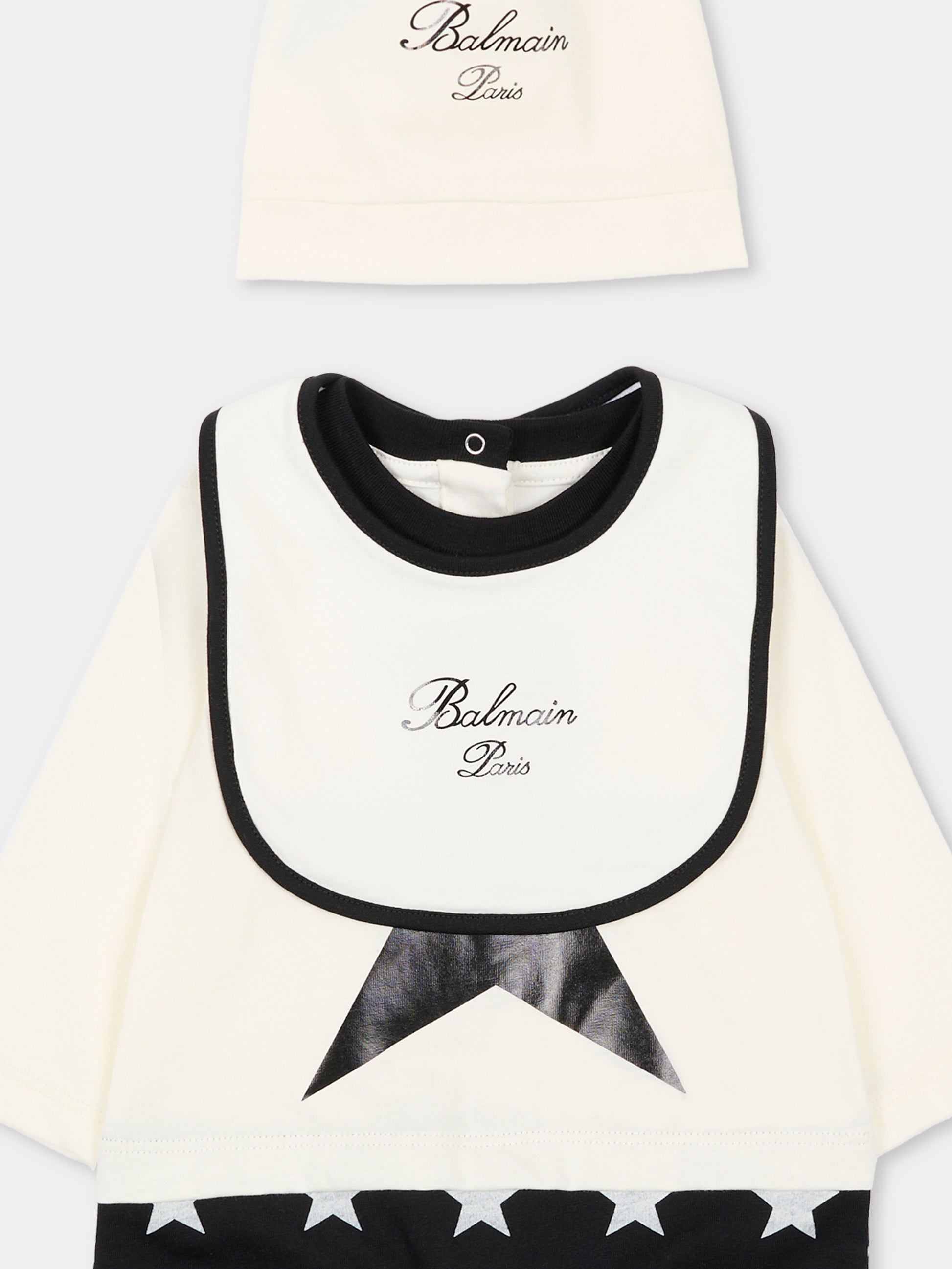 Set bianco per neonato con logo e stelle,Balmain Kids,BUB61A Z0082 102NE