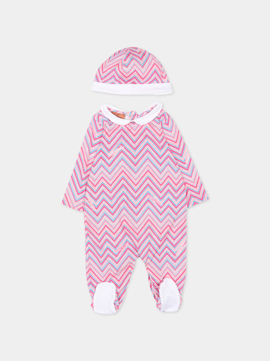 Completo rosa per neonata con motivo chevron,Missoni,MUB510 Z1904 513MC