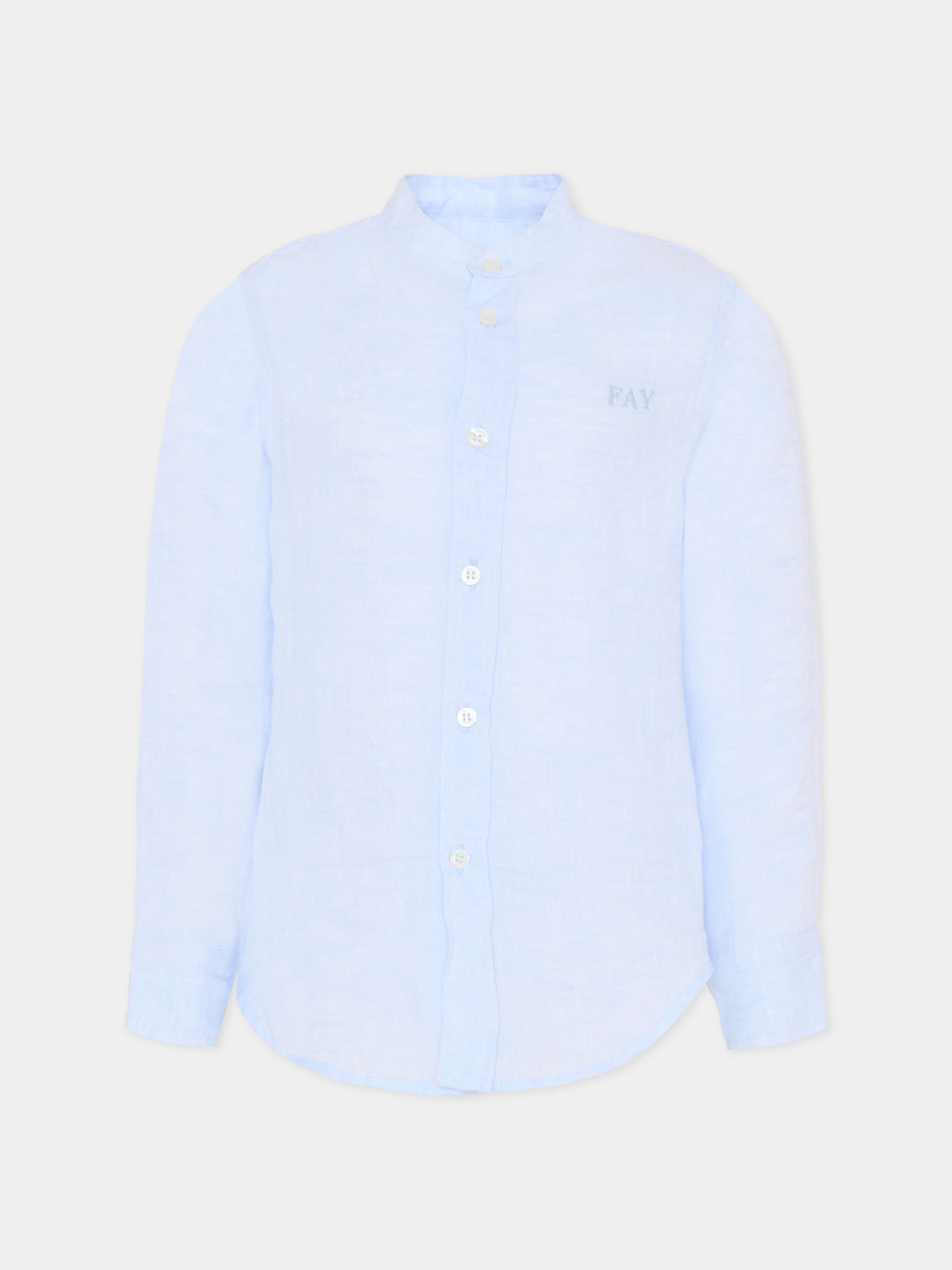 Camicia celeste per bambino con logo celeste ricamato,Fay Kids,FS5P90 I0068 602