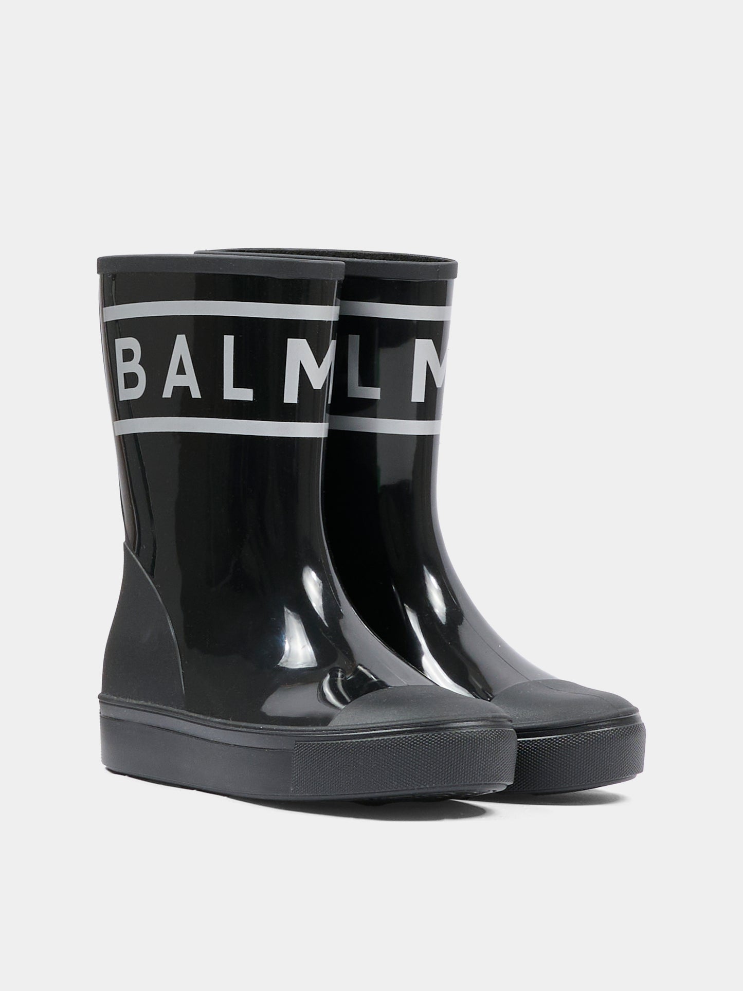 Stivali pioggia neri per bambina con logo,Balmain Kids,BT0S26 Z1831 930AG