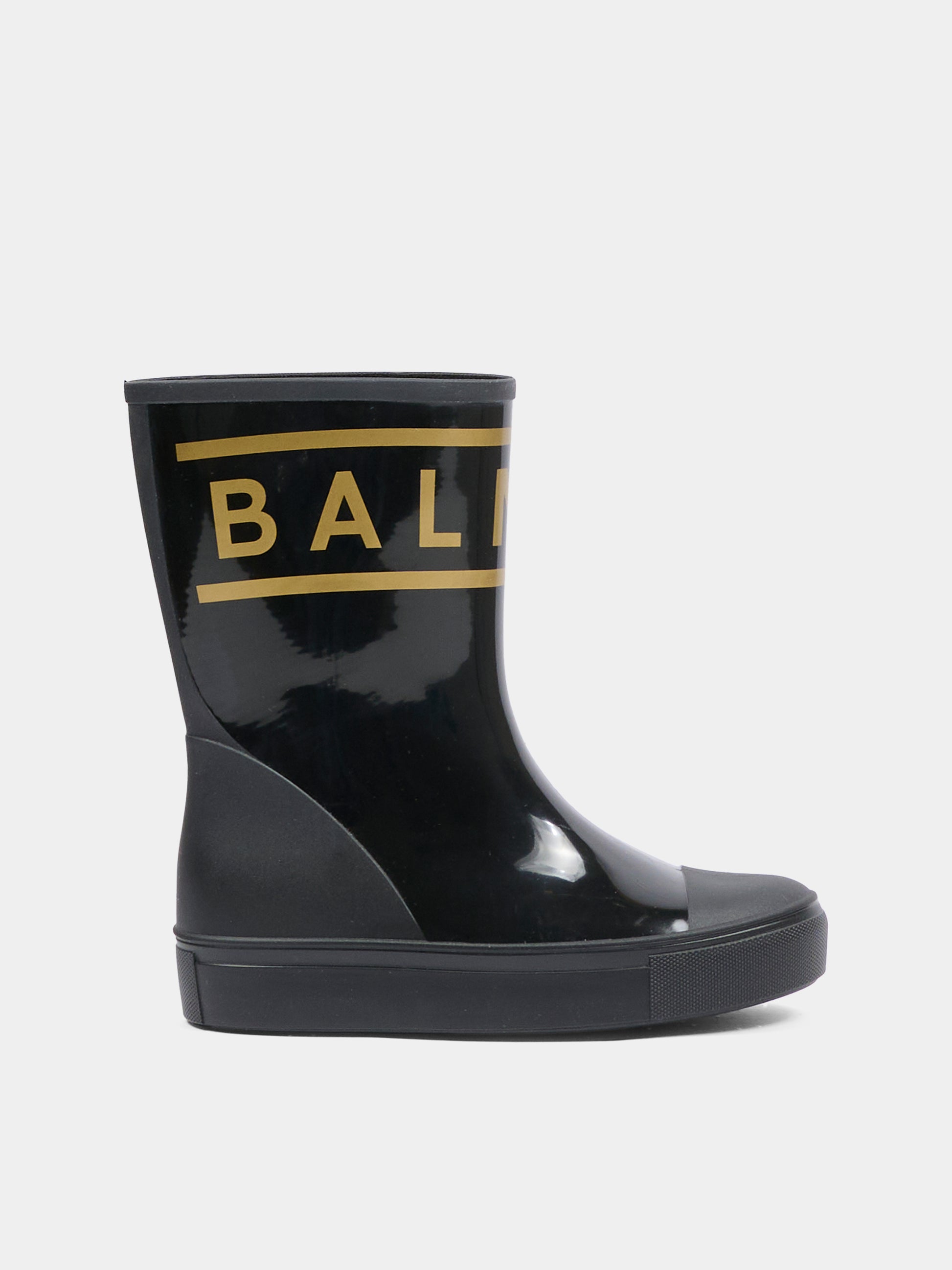 Stivali pioggia neri per bambina con logo,Balmain Kids,BT0S26 Z1831 930OR