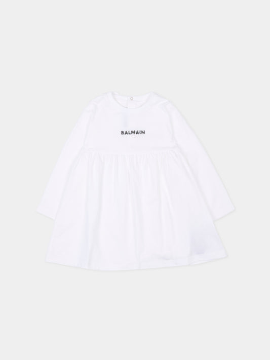 Vestito bianco per neonata con logo,Balmain Kids,BT1010 Z0057 100