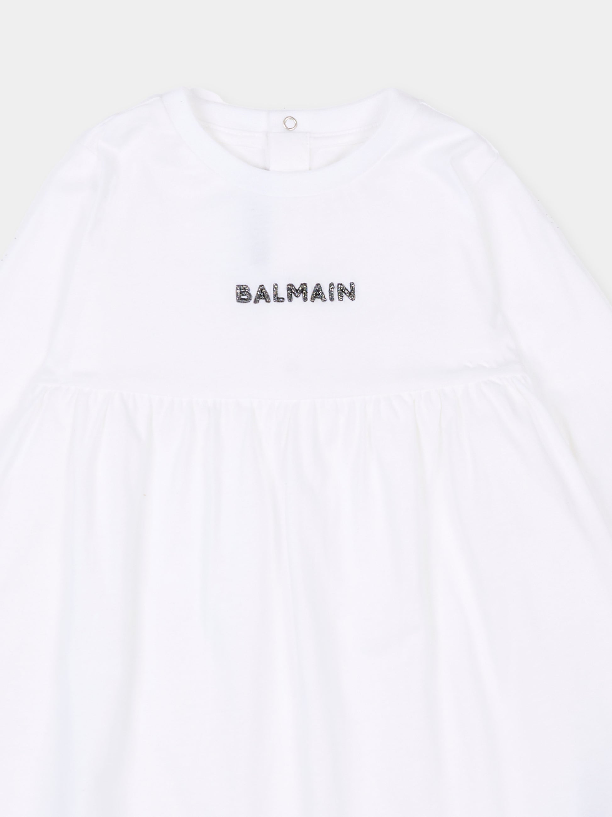 Vestito bianco per neonata con logo,Balmain Kids,BT1010 Z0057 100