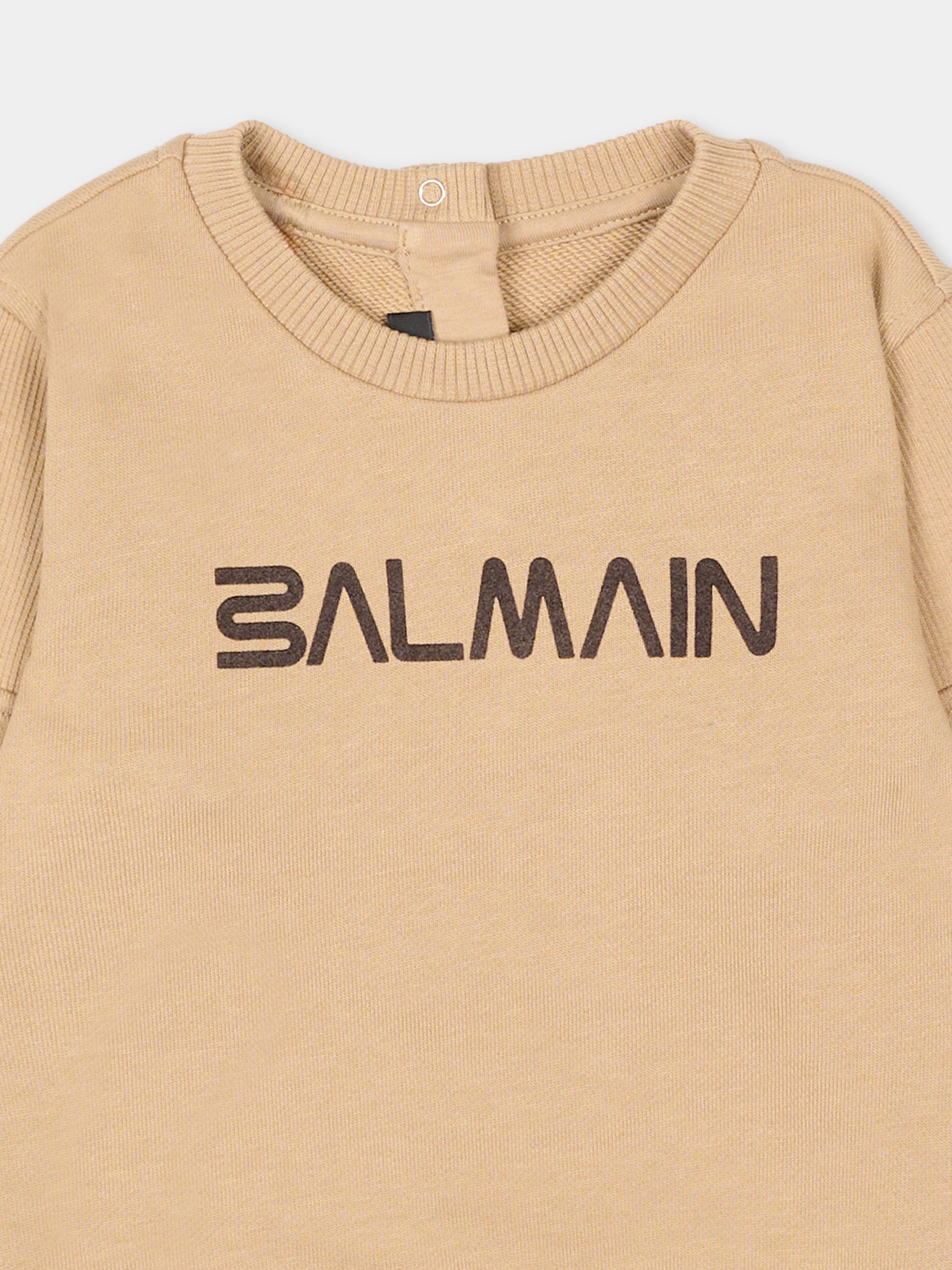 Felpa beige per neonati con logo,Balmain Kids,BT4560 Z0081 119