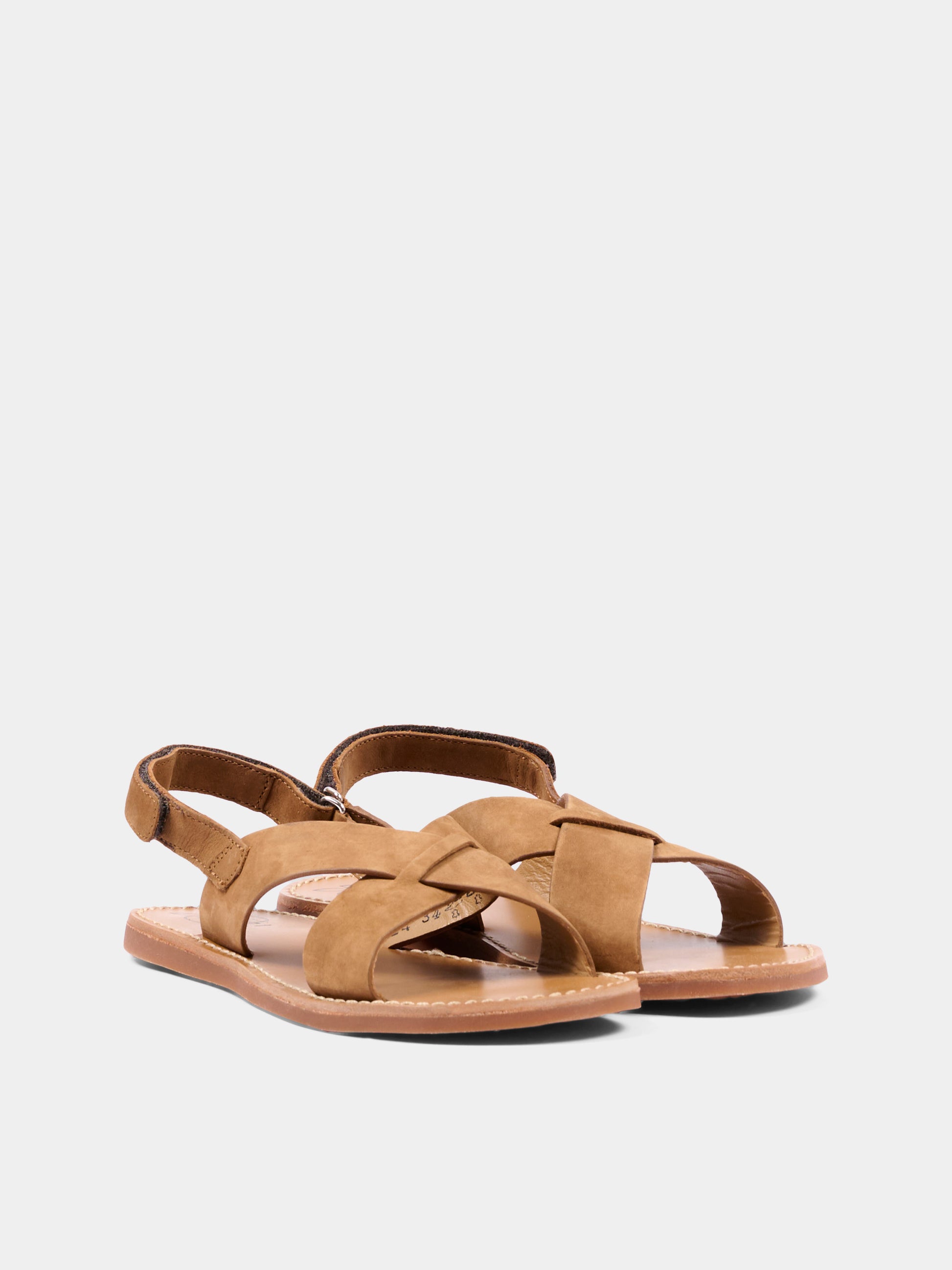Sandali marroni per bambini in nabuck,Pom D'api,U 1 EA NU04 01 COGNAC