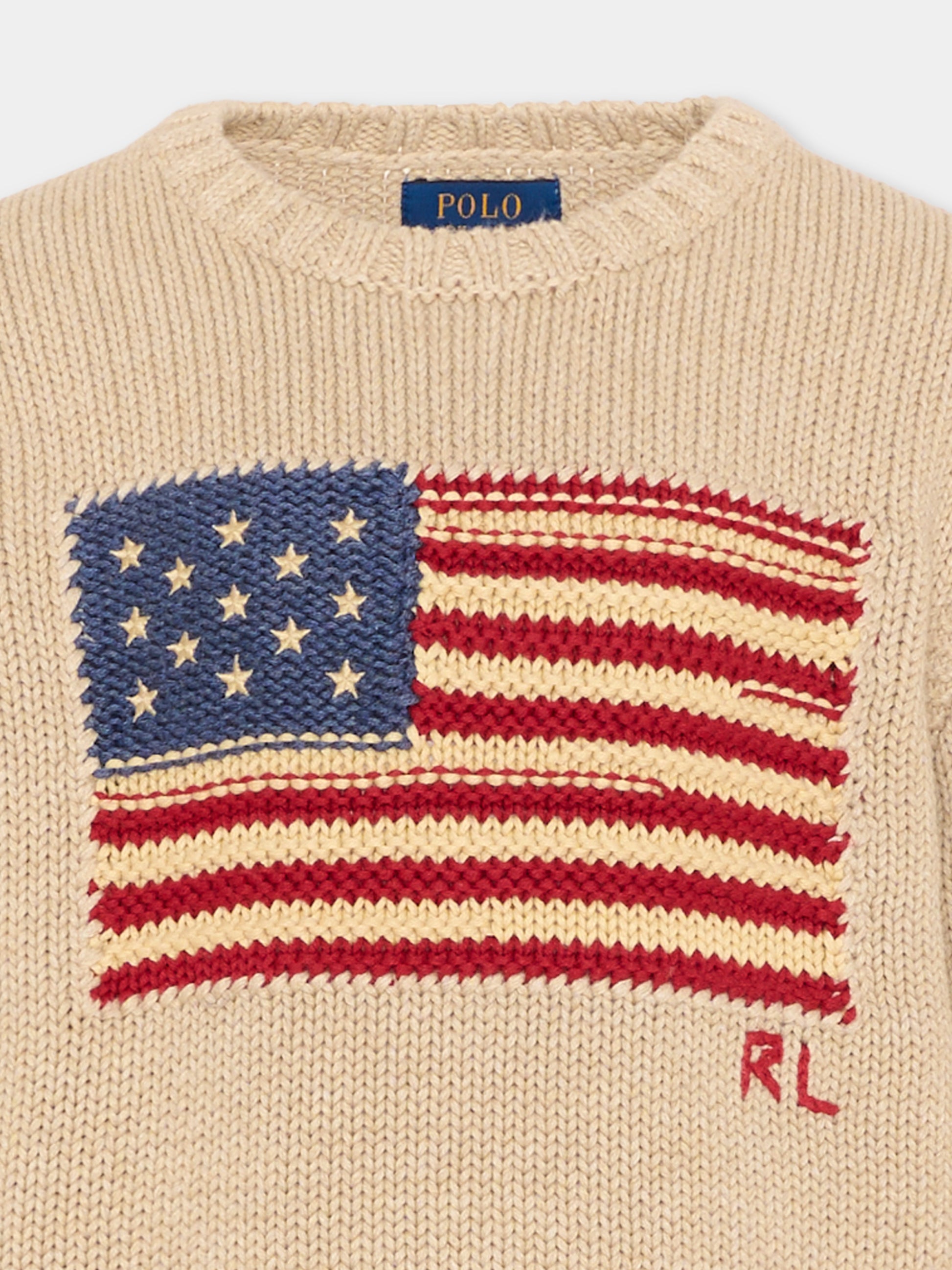 Maglione beige per bambini con logo,Ralph Lauren Kids,B18575001
