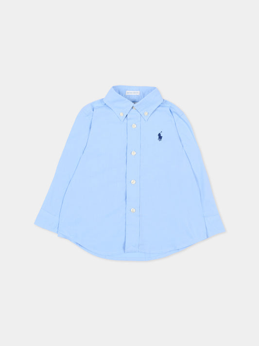Camicia celeste per neonato con Pony,Ralph Lauren Kids,952199001