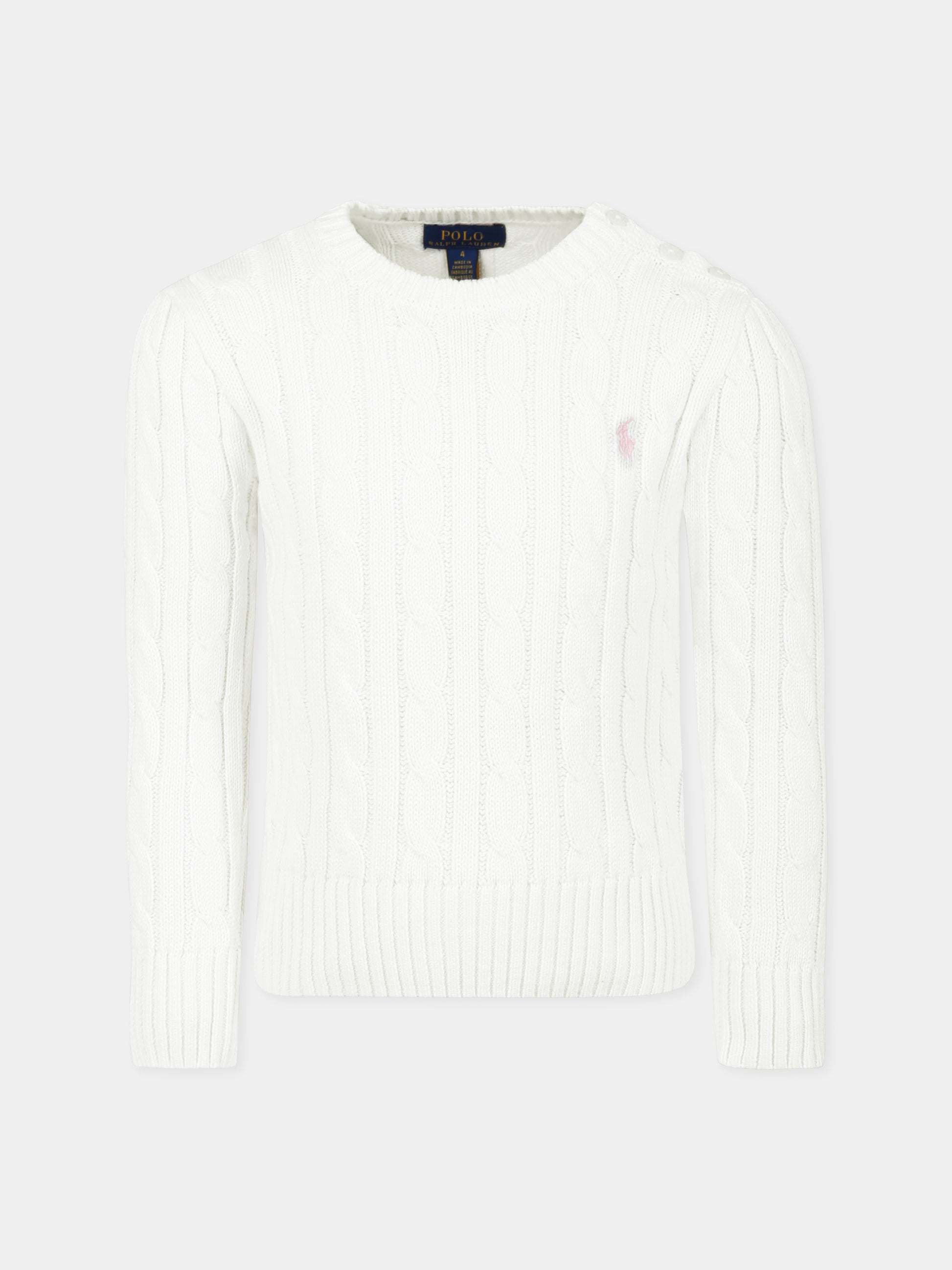 Maglione bianco per bambina con cavallino,Ralph Lauren Kids,901316011