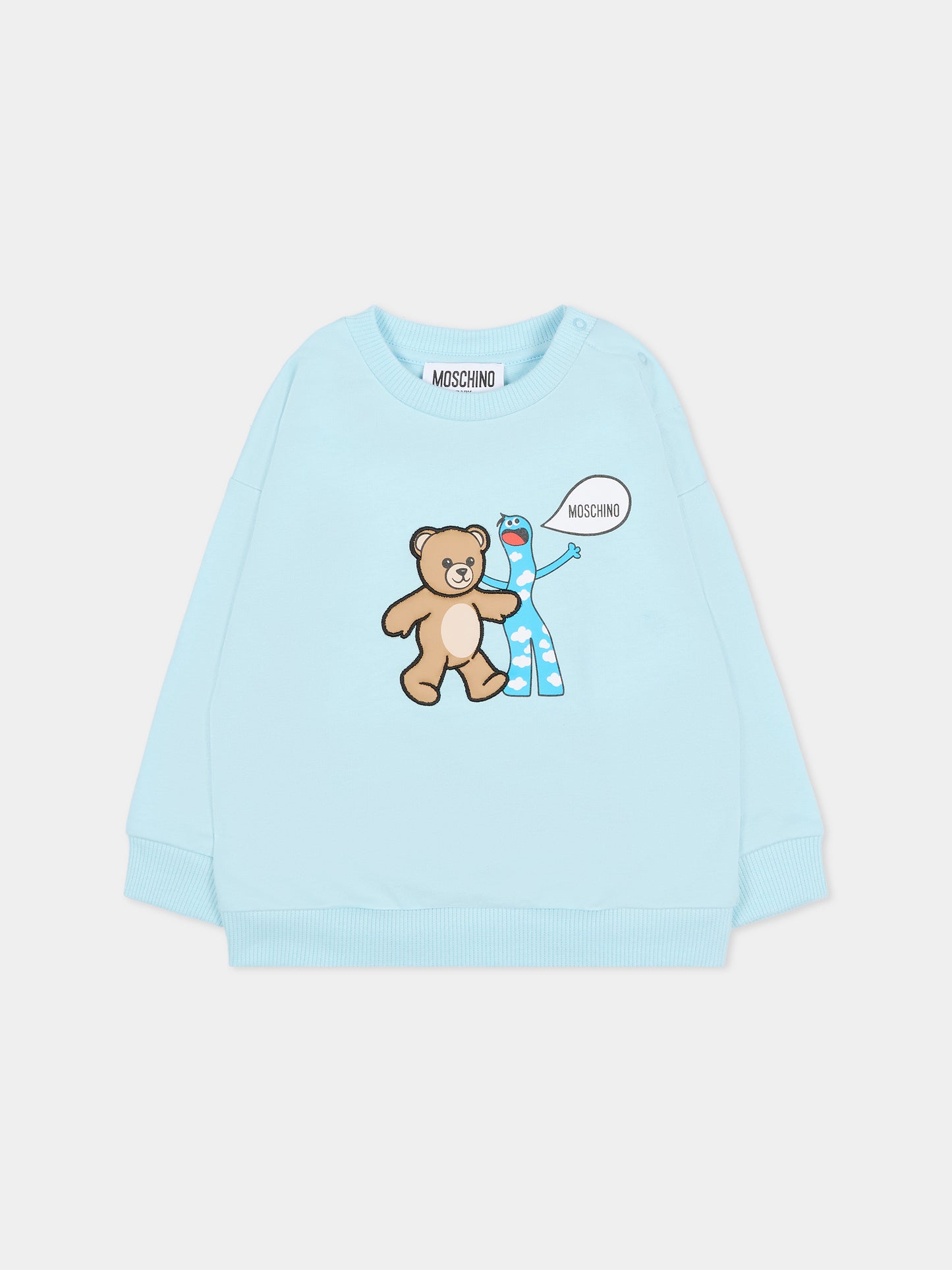 Felpa celeste per neonato con Teddy Bear,Moschino Kids,M7F03Q LCA40 40304