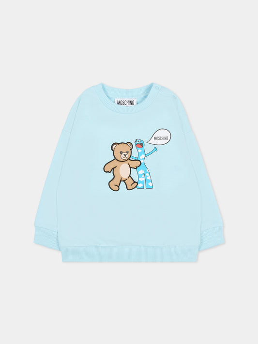 Felpa celeste per neonato con Teddy Bear,Moschino Kids,M7F03Q LCA40 40304