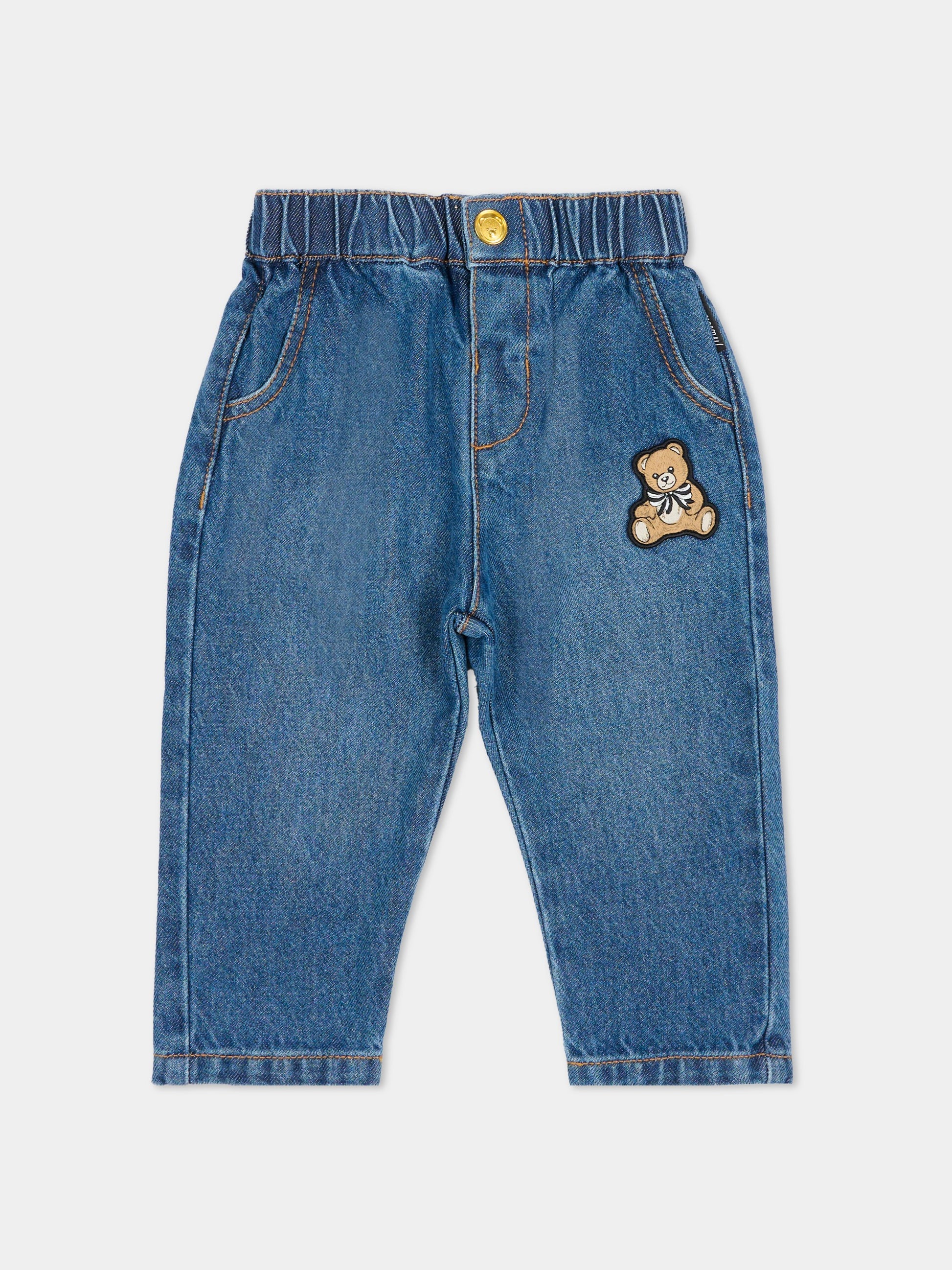 Jeans denim per neonati con Teddy Bear,Moschino Kids,MDP03F L0E29 40139