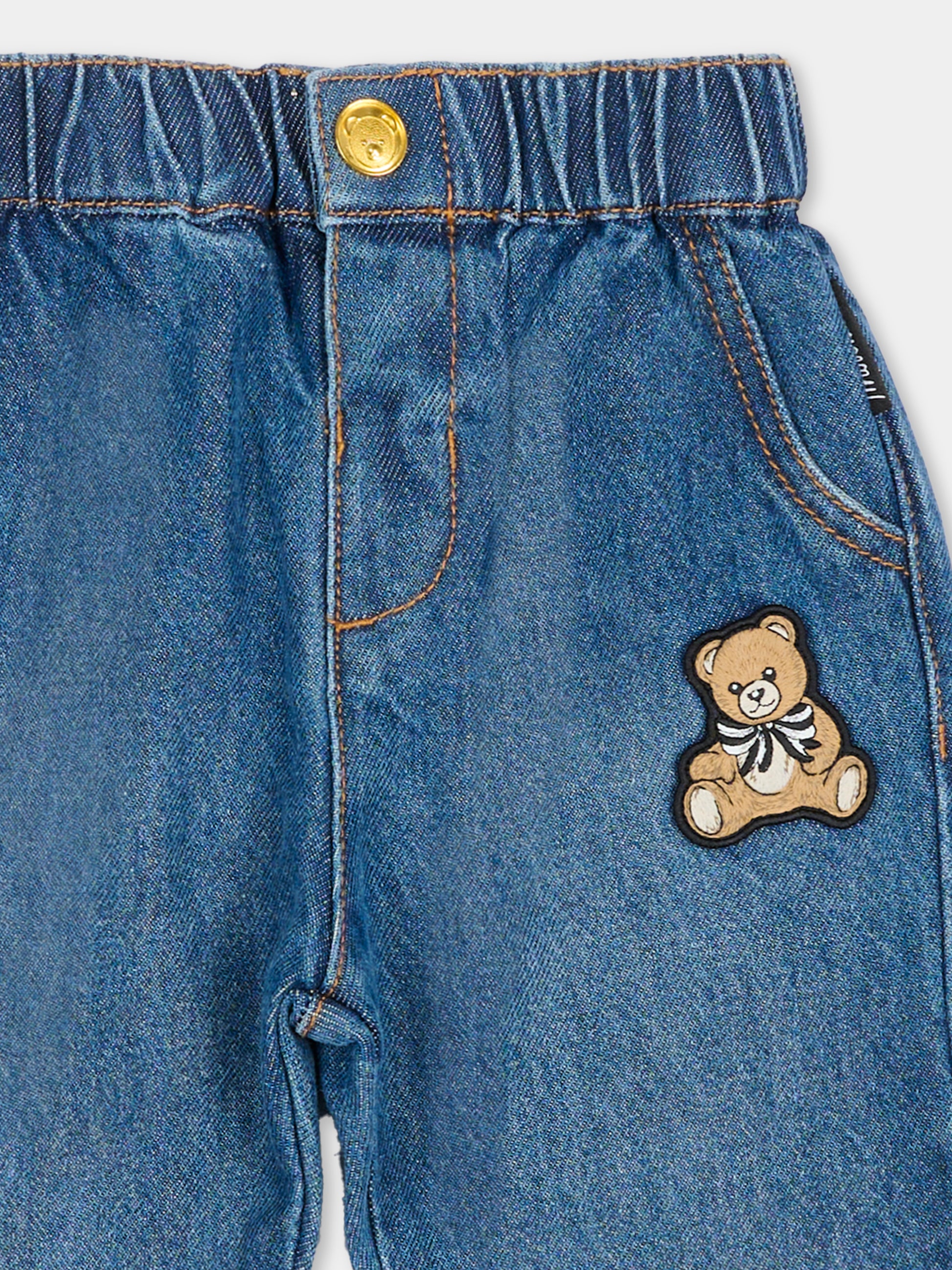 Jeans denim per neonati con Teddy Bear,Moschino Kids,MDP03F L0E29 40139