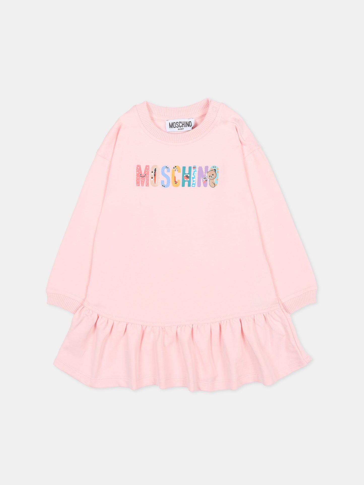 Vestito rosa per neonata con logo,Moschino Kids,MDV0CX LDA16 50209